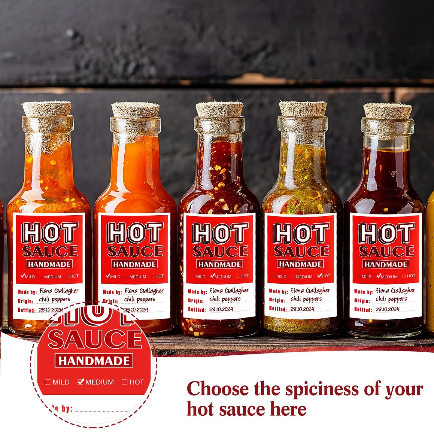 Hot Sauce Labels Spicy Sauce Stickers 3 x 2 Inch Homemade Hot Sauce Labels Bottle Labels with Ribbon and Rope for 4 oz or 8 oz Bottles for Personalized Gifts(Red,Classic) Red Classic