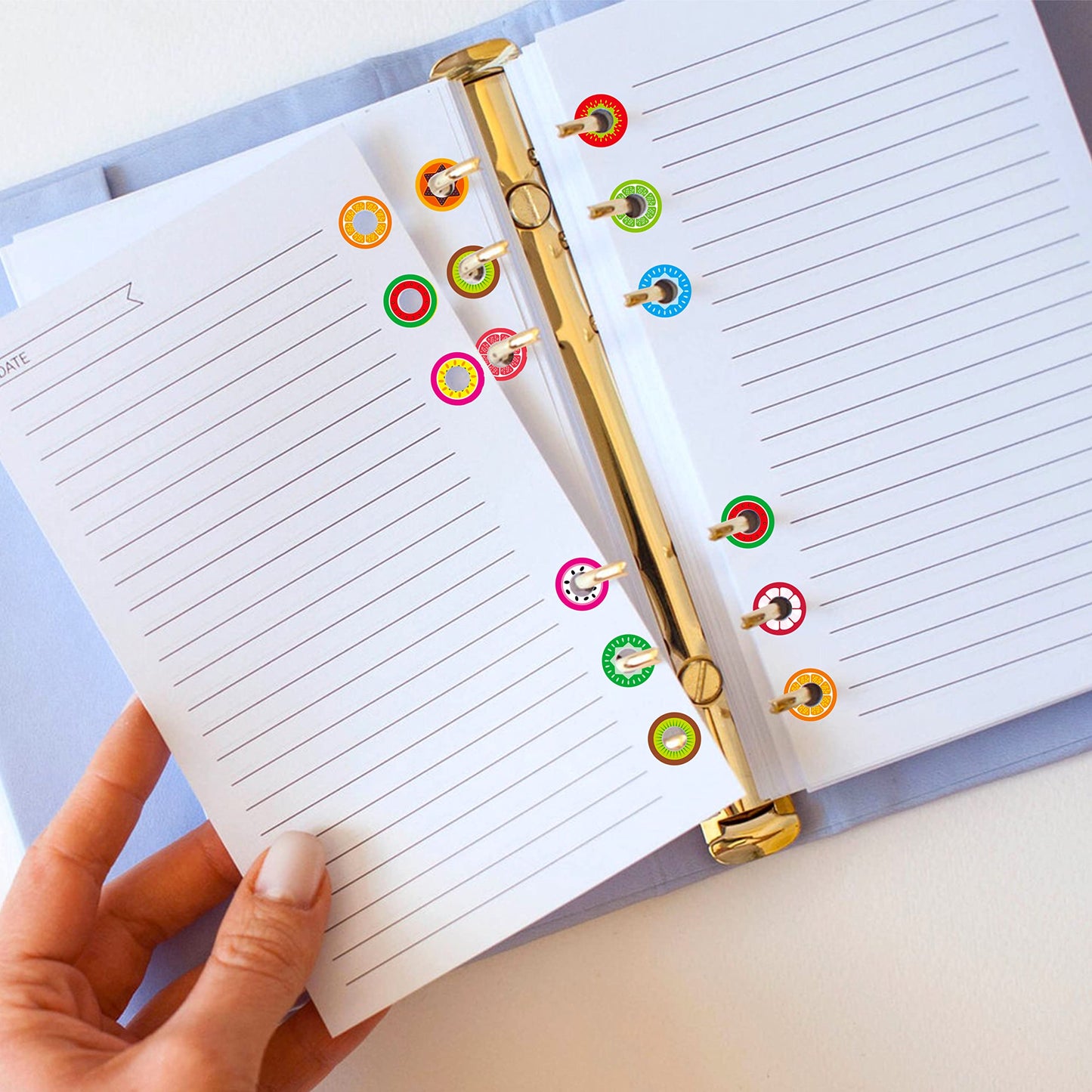 3000 Pack Fruit Design Hole Punch Reinforcement Sticker Labels, Tear Resistant Plastic Circles Hole Protectors for Loose-Leaf Paper Sheets, 10 Donut Designs(Outer 0.5”, Inner 0.25”) Colorful Fruit