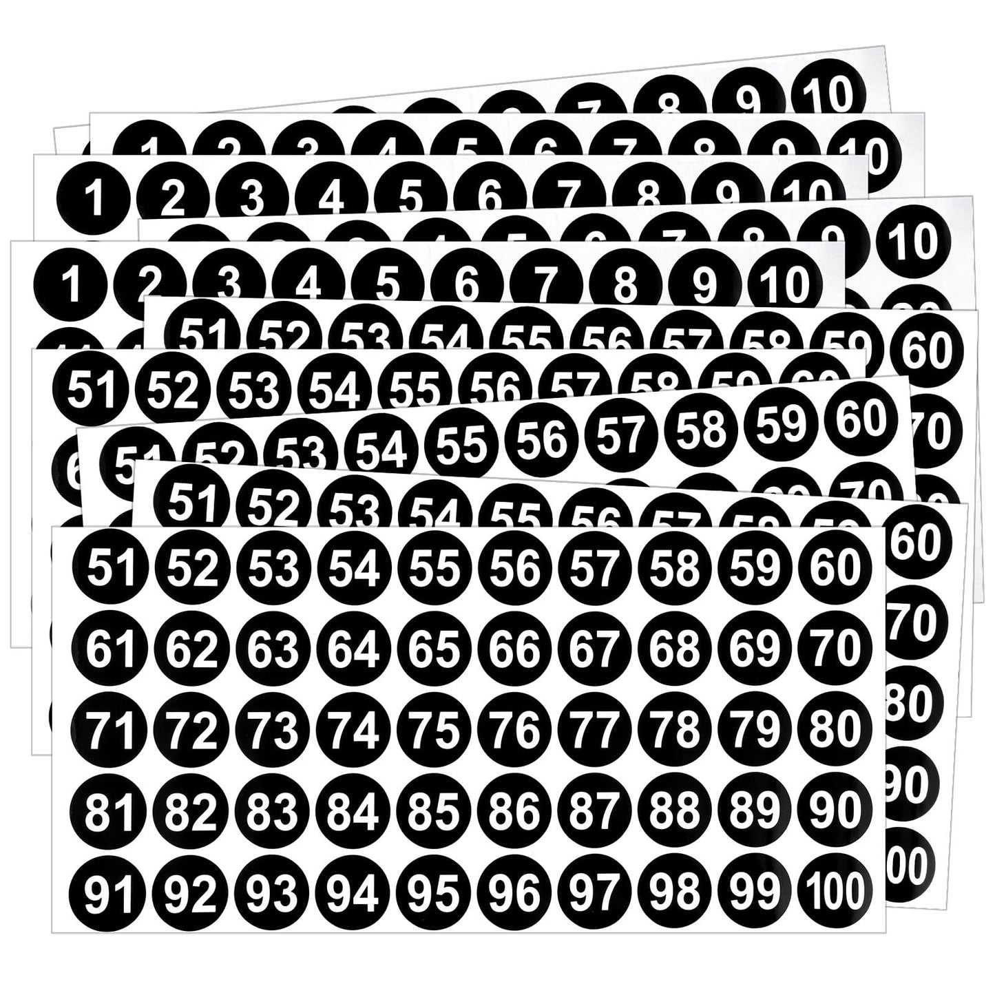 Ouligay 10 Sheets Small Number Stickers 1-100,Self Adhesive Consecutive Number Labels,Numbered Stickers,Waterproof for Office Kitchen Water Cup Marking, Classification(Black 1 Inch)