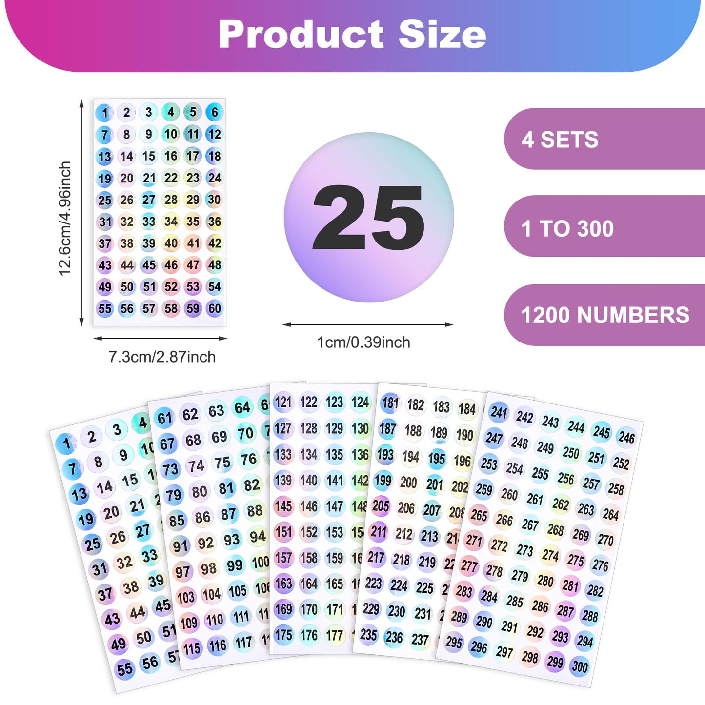 simarro 20 Sheets Number Stickers (Numbers 1-300), Self Adhesive Label Laser Stickers Waterproof Round Number Labels for Office Supplies, Organizing Nail Polish Bottles