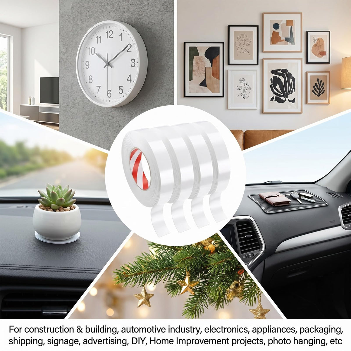 4 Rolls Double Sided Foam Tape Mounting, L16.4ft X W0.94 Strong Adhesive Mounting Tapes Heavy Duty Foam Tape for Decorations, Sticky Seal Strips for DIY Craft Picture Poster Wall Card (White)