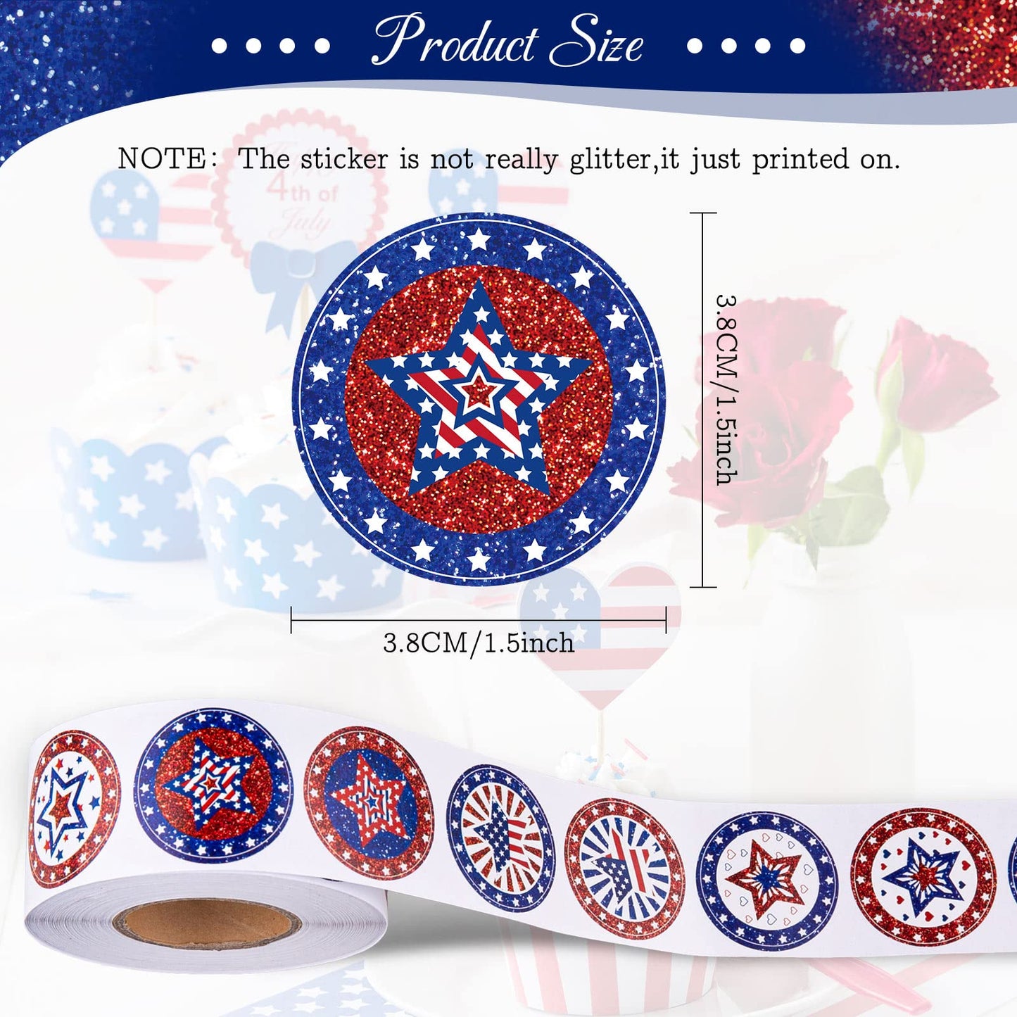 Whaline 600Pcs American Flag Stickers Glitter Patriotic Star Label Sticker Independence Day Stickers 4th of July Decals 8 Design Adhesive Sealing Labels for Envelopes Baking Bag Party Favor Supplies