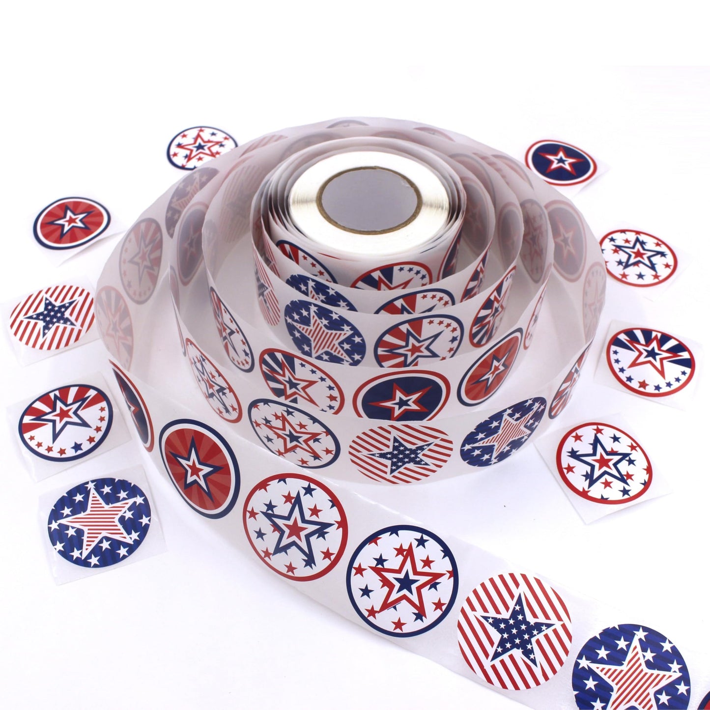 1.5 inches/500 Patriotic Stickers, 8 Designs of American Flag Stickers, 4th of July Stickers for Patriotic Decor Presidents Day Memorial Day Independence Day Labor Day Veterans Day
