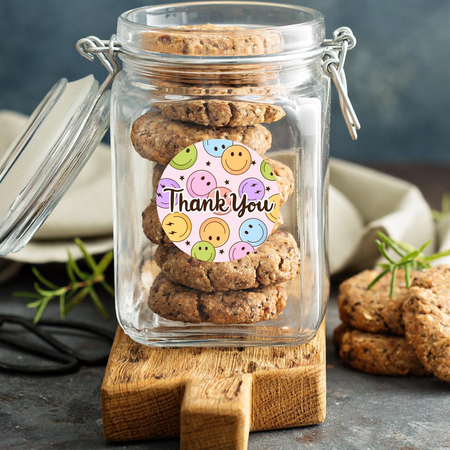 1000Pcs Thank You Sticker Happy Smile Face Paper Decal Pastel Round Adhesive Seal Sticker Label Rolls for Small Business Party Favor Gift Supplies, 1.5 in