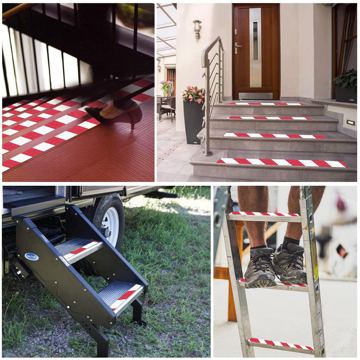 Anti Slip Tape with Bright Red & White Grip Stripes 1 Inch x 33 Feet Waterproof Hazard Caution Warning Tape for Outdoor Stairs, Step Treads, Ramp, Skateboard