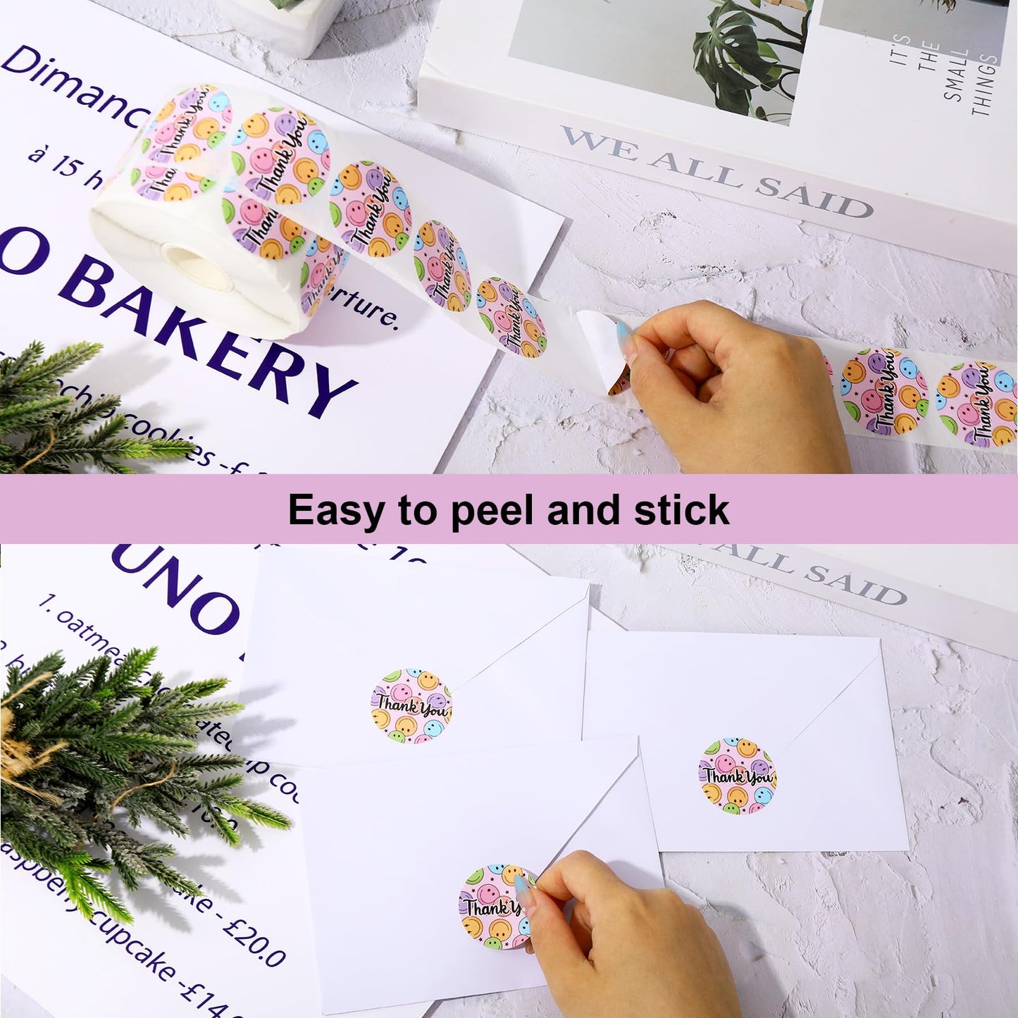1000Pcs Thank You Sticker Happy Smile Face Paper Decal Pastel Round Adhesive Seal Sticker Label Rolls for Small Business Party Favor Gift Supplies, 1.5 in