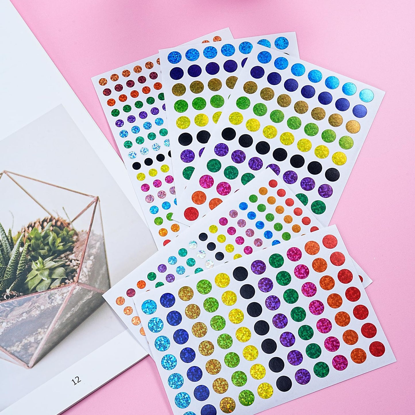60 Sheet 7950 Pieces Small Shiny Dot Colored Stickers Coding Label Sticker, 1/4" and 2/5" Glitter Circle Dot Labels for Home Office Students (Colorful) Colorful