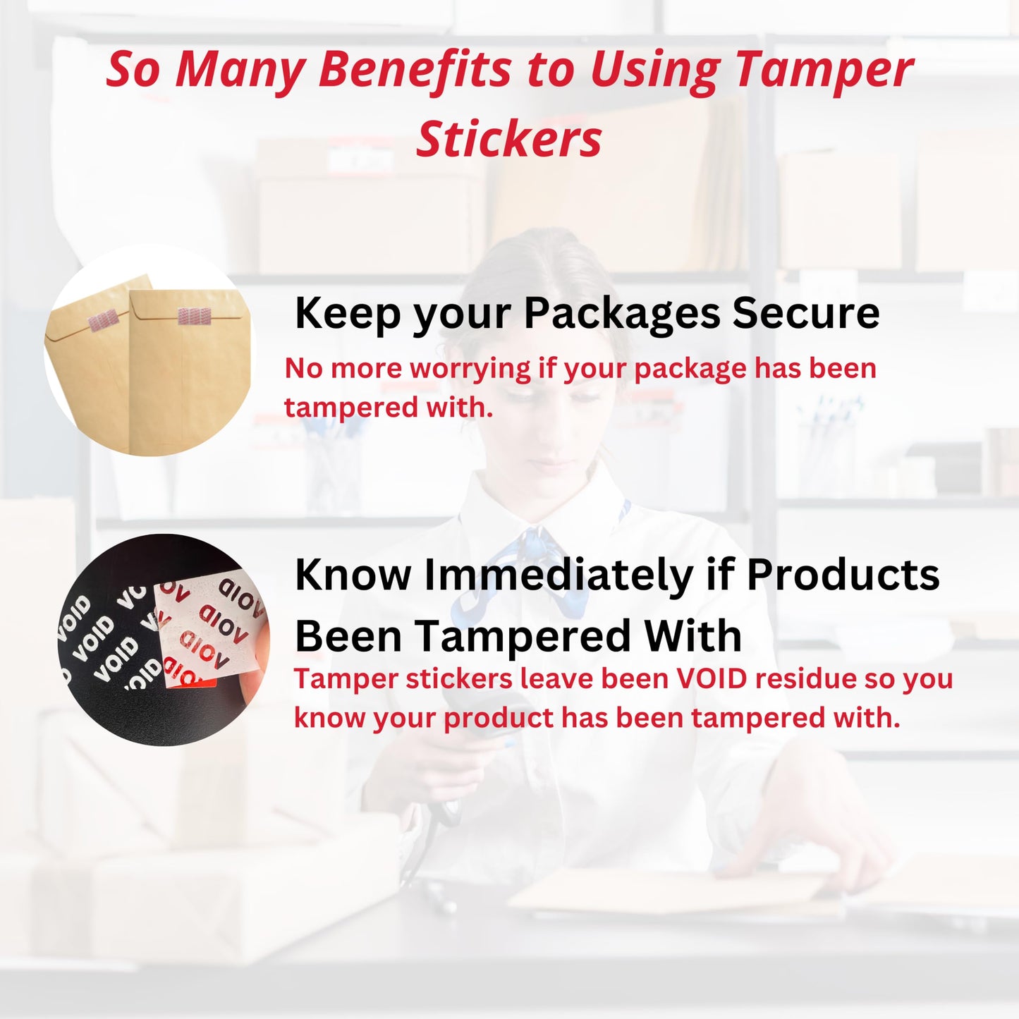 Tamper Evident Stickers, 2" x 1", 1000 Labels, VOID Material, White, Security, Proof, Seal, Labels