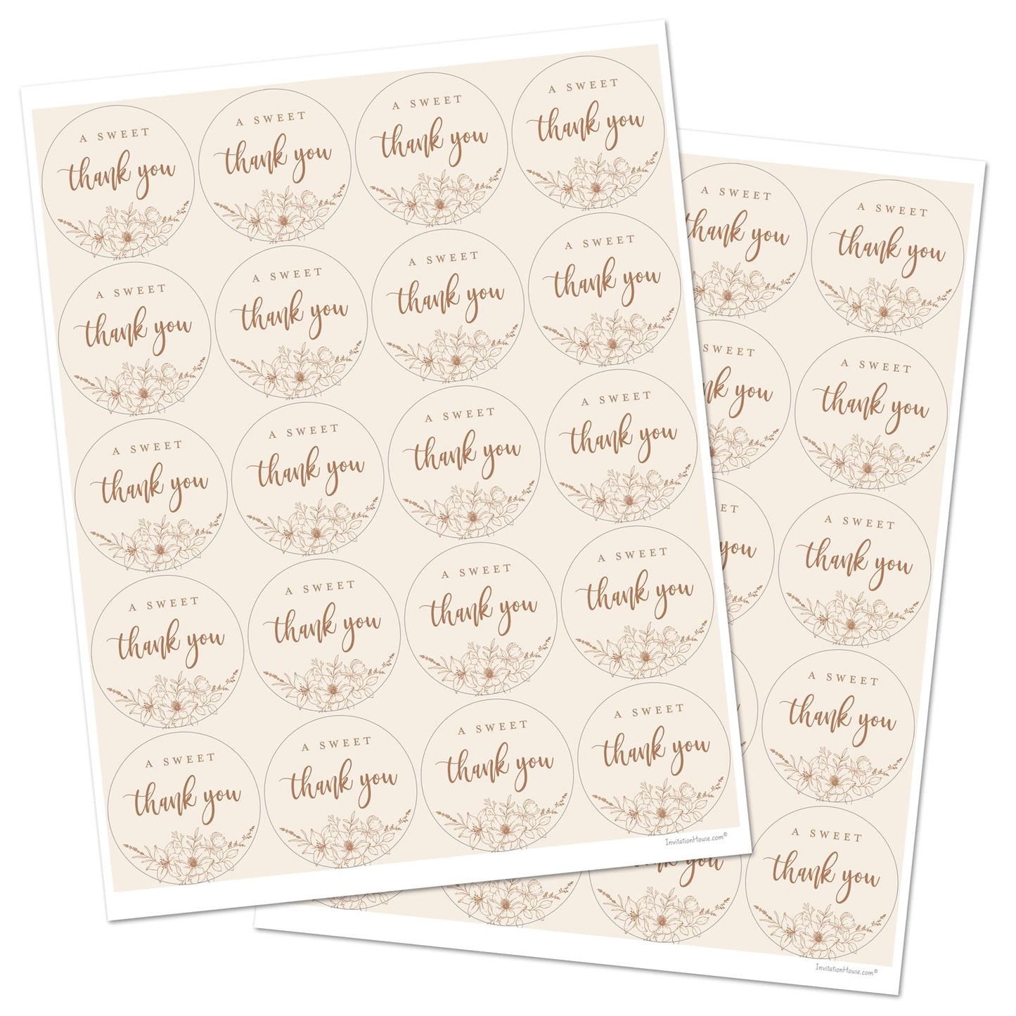 2" Round Elegant A Sweet Thank You Wedding Favor Stickers (Set of 40 Labels) (Latte) Latte