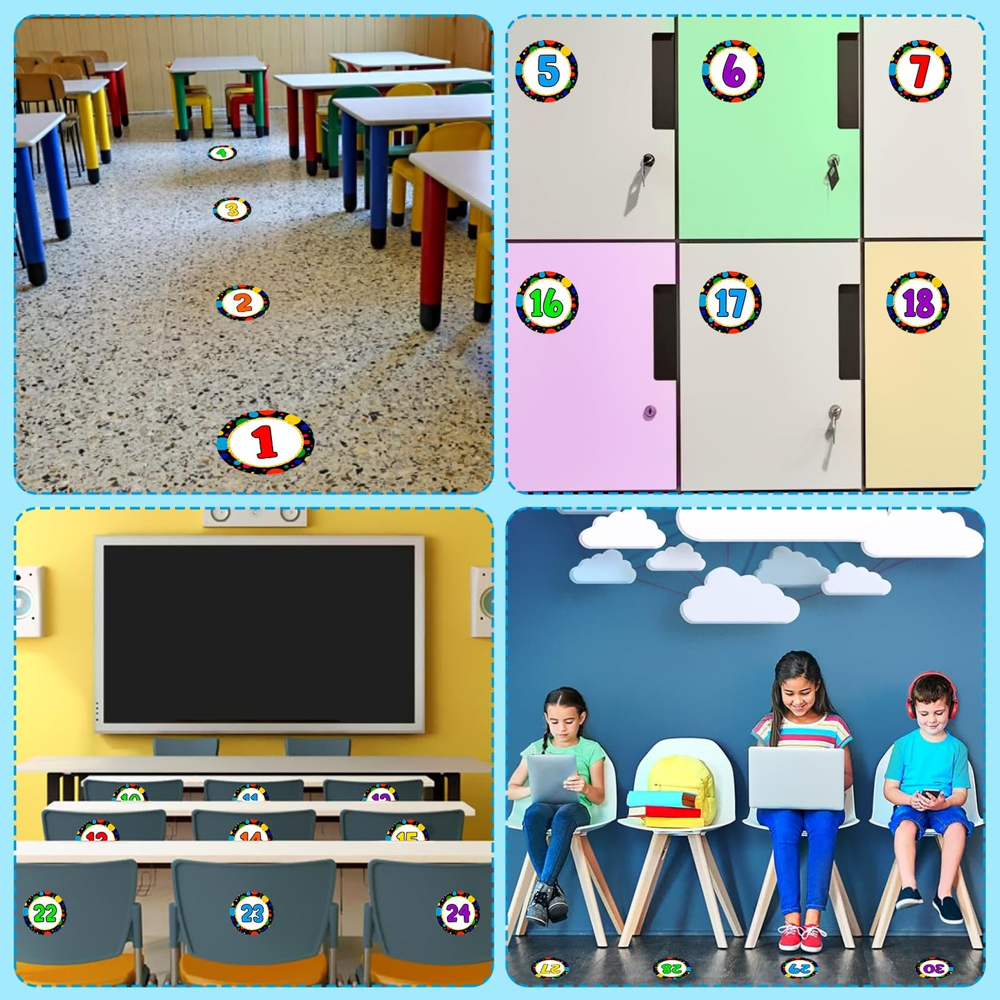 SICOHOME Confetti 4" Number Spot Markers and Labels, Classroom Line-up Helpers Stickers for Kindergarten School Decoration G-confetti