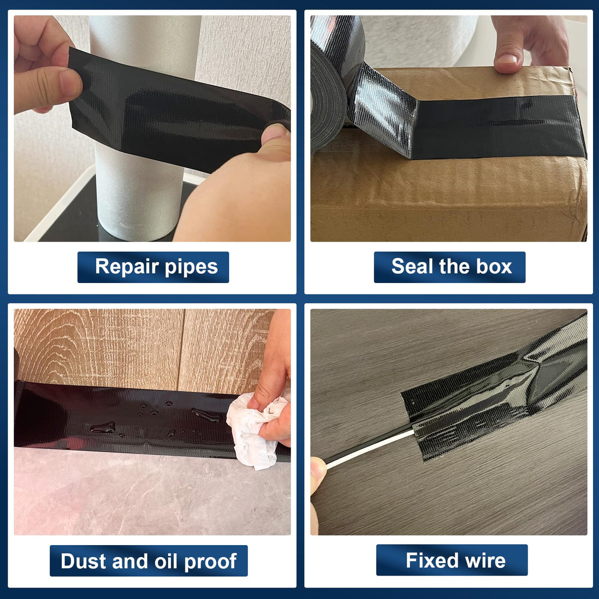 Black Duct Tape Heavy Duty, 1.88 Inch x 35 Yard Waterproof Strong Adhesive Duct Tape for Indoor Outdoor Repairs Tear by Hand, 1 Roll Black