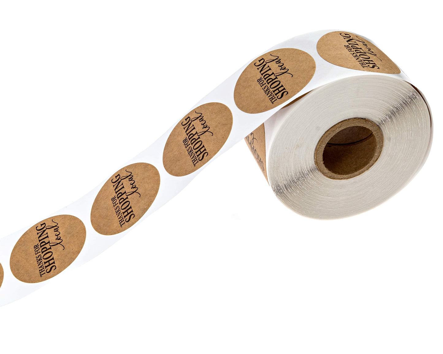 1.5" Round Kraft Thanks for Shopping Local Stickers / 500 Labels Per Roll Kraft Script Local