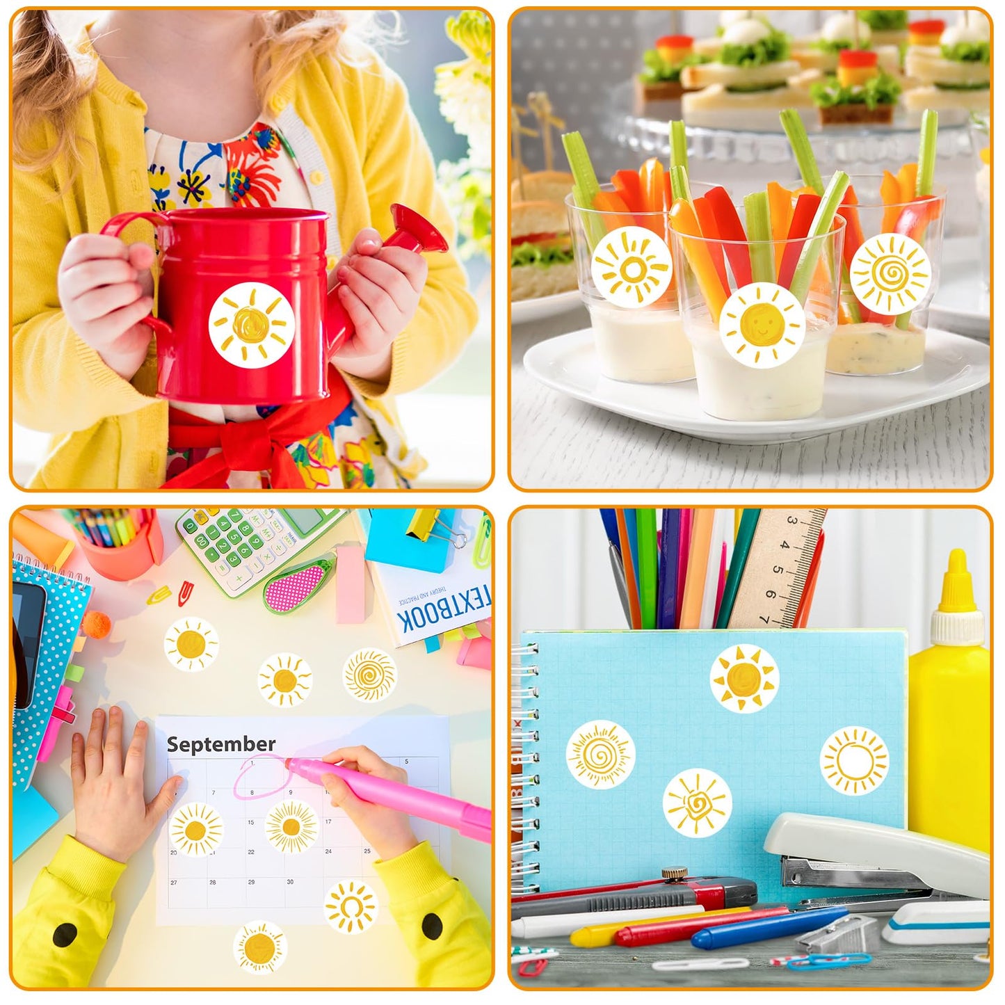 1000Pcs Boho Sun Stickers 16 Designs Sunshine Decal Adhesive Sealing Labels for Birthday Baby Shower Grocery Baking Bag Party Favor Supplies, 2 Roll