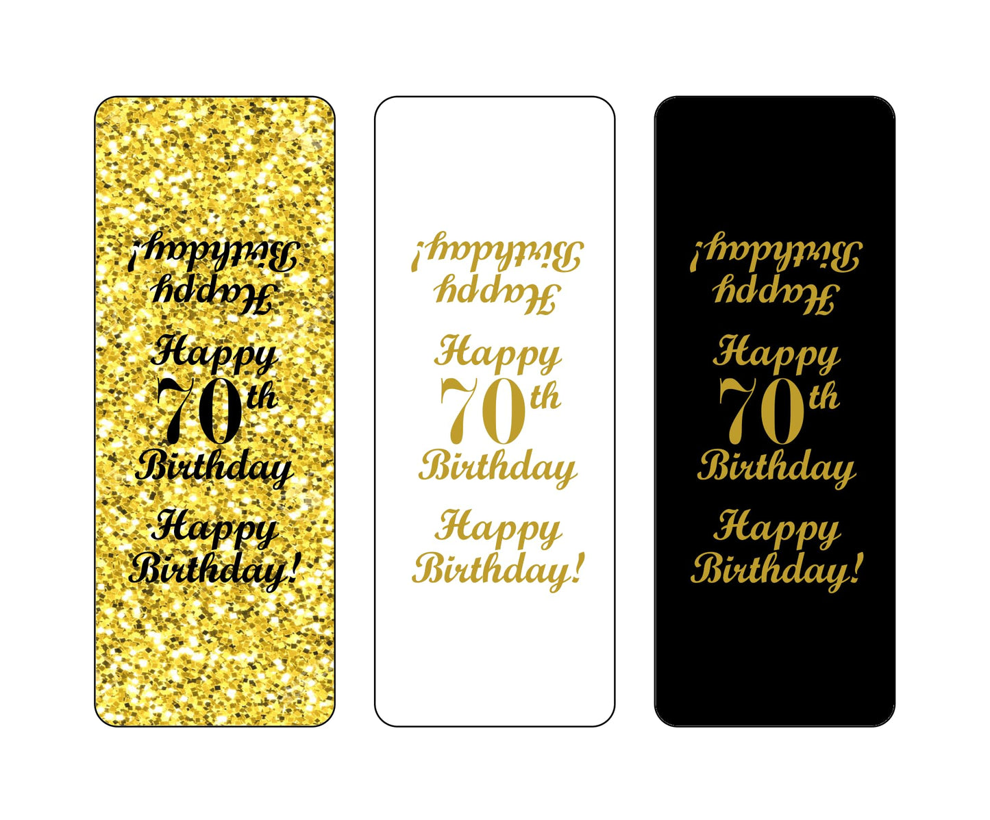 70th Birthday Nuggets Labels, Chocolate Candy Wrapper, (Set of 90) Candy Stickers; 3 Designs: 30 Gold, 30 Black, 30 White, Candy Not Included