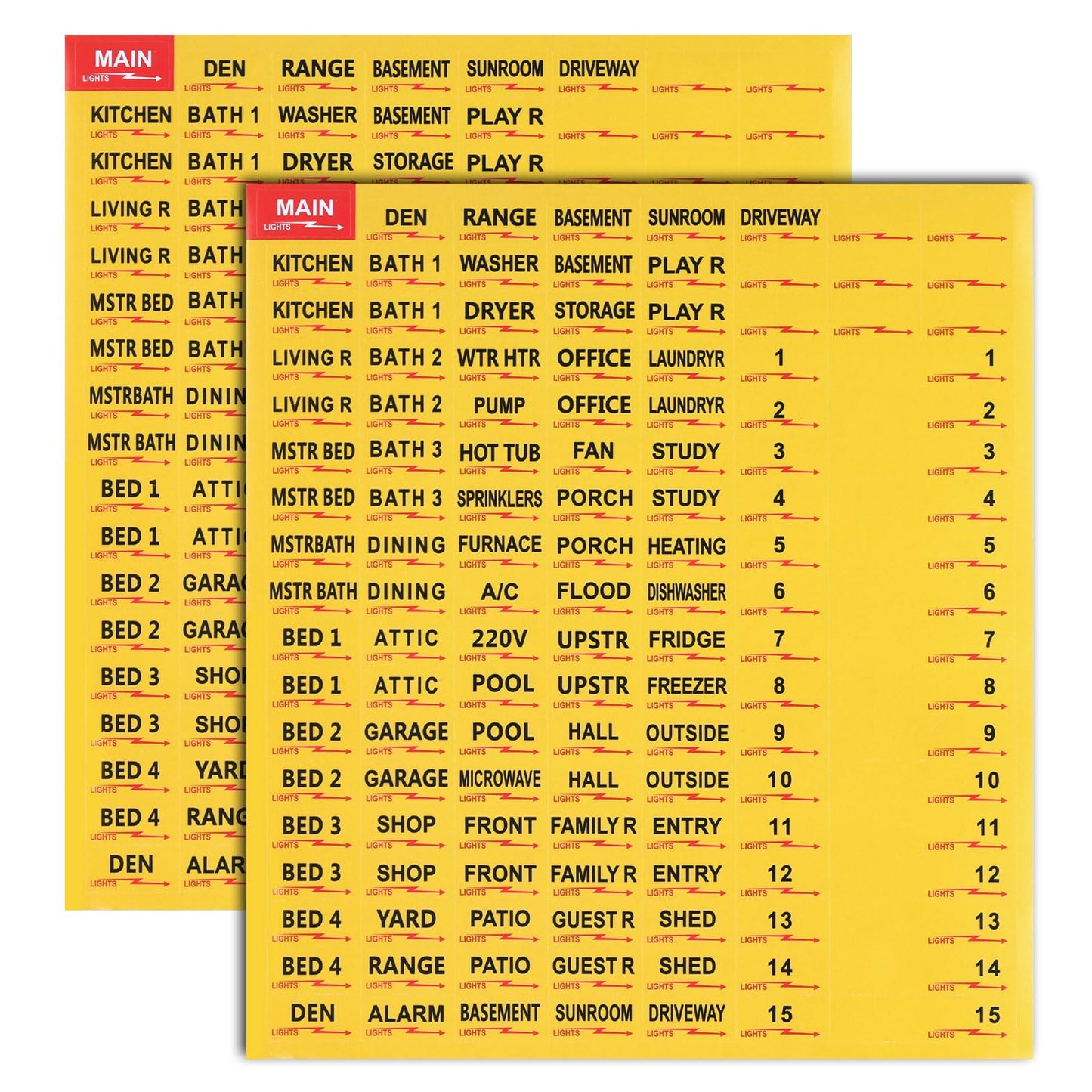2 Sheets(258pcs) Circuit Breaker Labels, Self-Adhesive Breaker Box Labels Waterproof Fuse Box Stickers Electrical Breaker Panel Labels Stickers for House Commercial Use(Yellow) Yellow