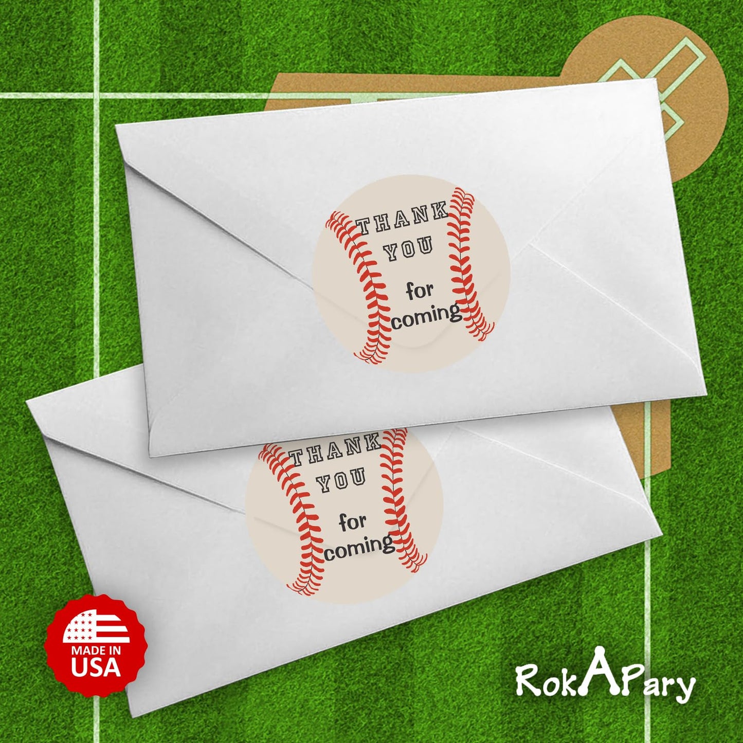 40 Thank You Baseball Labels, 2 Inch Big Round Glossy Stickers, Great Stickers for Birthday Party, Baby Shower, Wedding, Graduation, or Any Family Sports Event Decorations, Made in USA