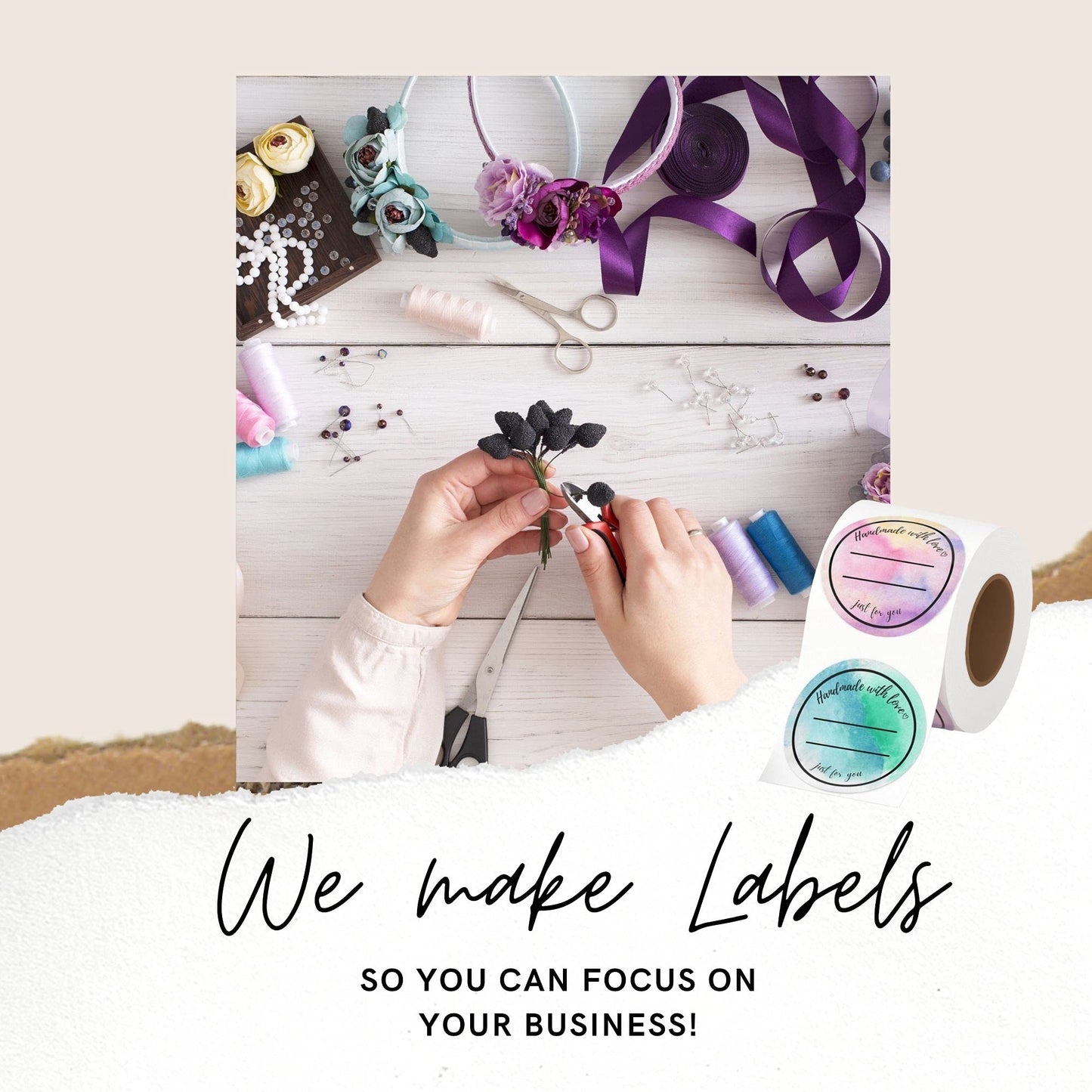 Mobiusea Creation Handmade with Love Labels Roll | 2 inch Round Cut | 500 Labels for Homemade Goods, Handmade Stickers, Small Business Supplies, Soap Candle Canning Supplies
