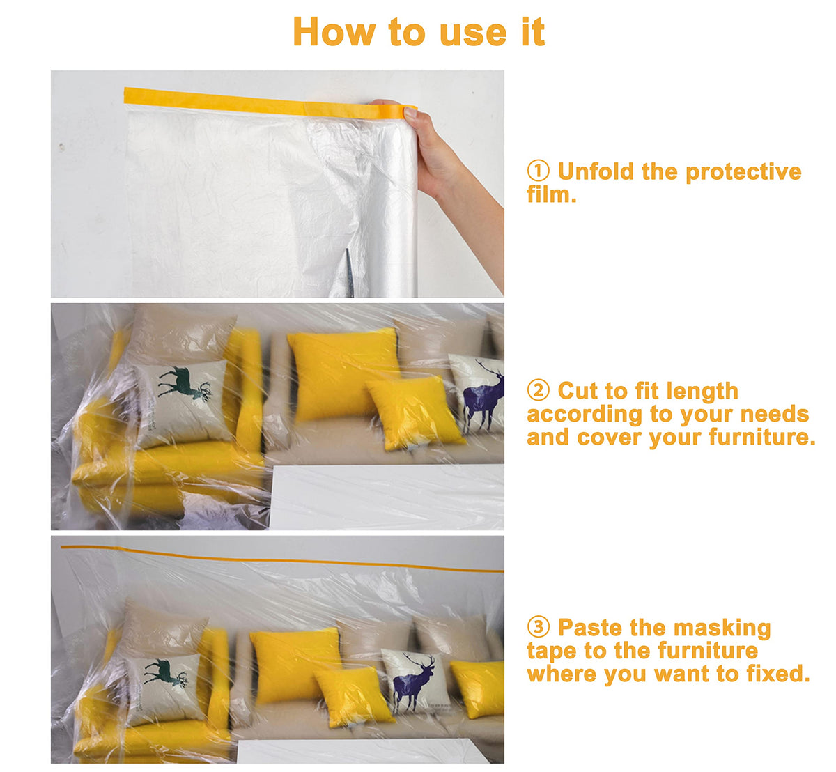 Muf 5 x 65 Feet Plastic Drop Cloth Plastic Sheeting with Masking Tape,Waterproof Protective Masking Film,Prevent Dust Paint for Car,Furniture,Carpet,Floor,1 Pack 1 5 × 65 feet
