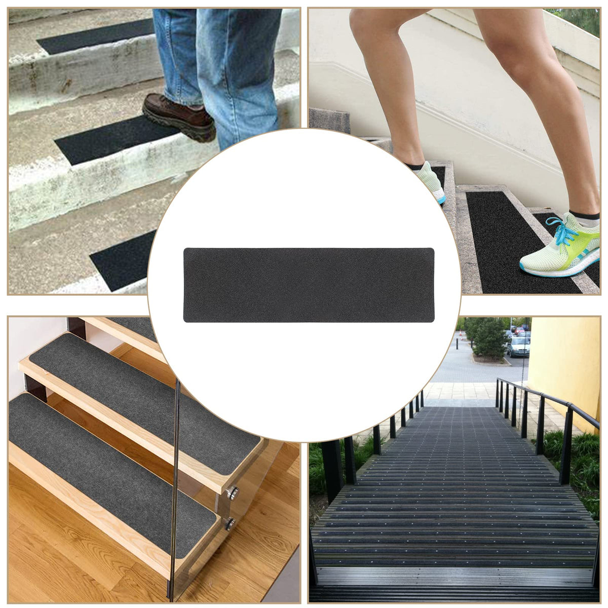 3 Pack Black Anti-Slip Strips 6 Inch x 24 Inch Non Slip Stair Treads Outdoor Tape for Staircase, Skateboard, Deck (Durable & Waterproof) 3