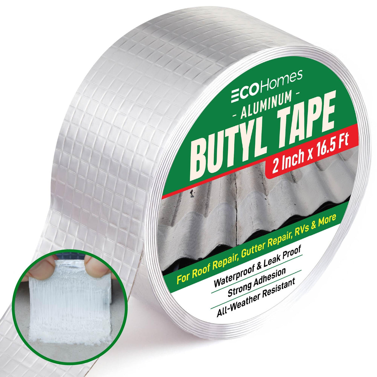ECOHomes Aluminum Butyl Tape, Waterproof Aluminum Foil Tape for Leaks (2 Inch Wide) | Butyl Seal Tape for Roofs, Gutter Repair, Gutter Holes, Pipes, Metal Roof Patch, RV, Plumbing and Outdoor Sealing 2 Inch x 16.5 FT 1