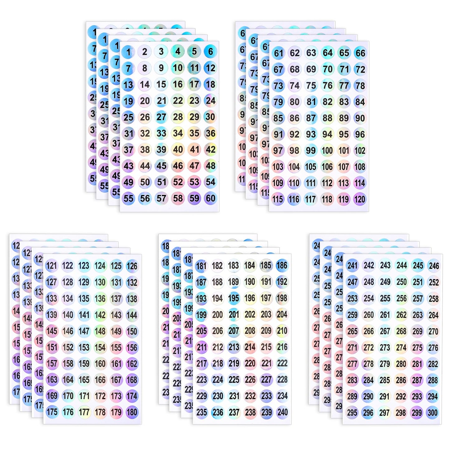 simarro 20 Sheets Number Stickers (Numbers 1-300), Self Adhesive Label Laser Stickers Waterproof Round Number Labels for Office Supplies, Organizing Nail Polish Bottles