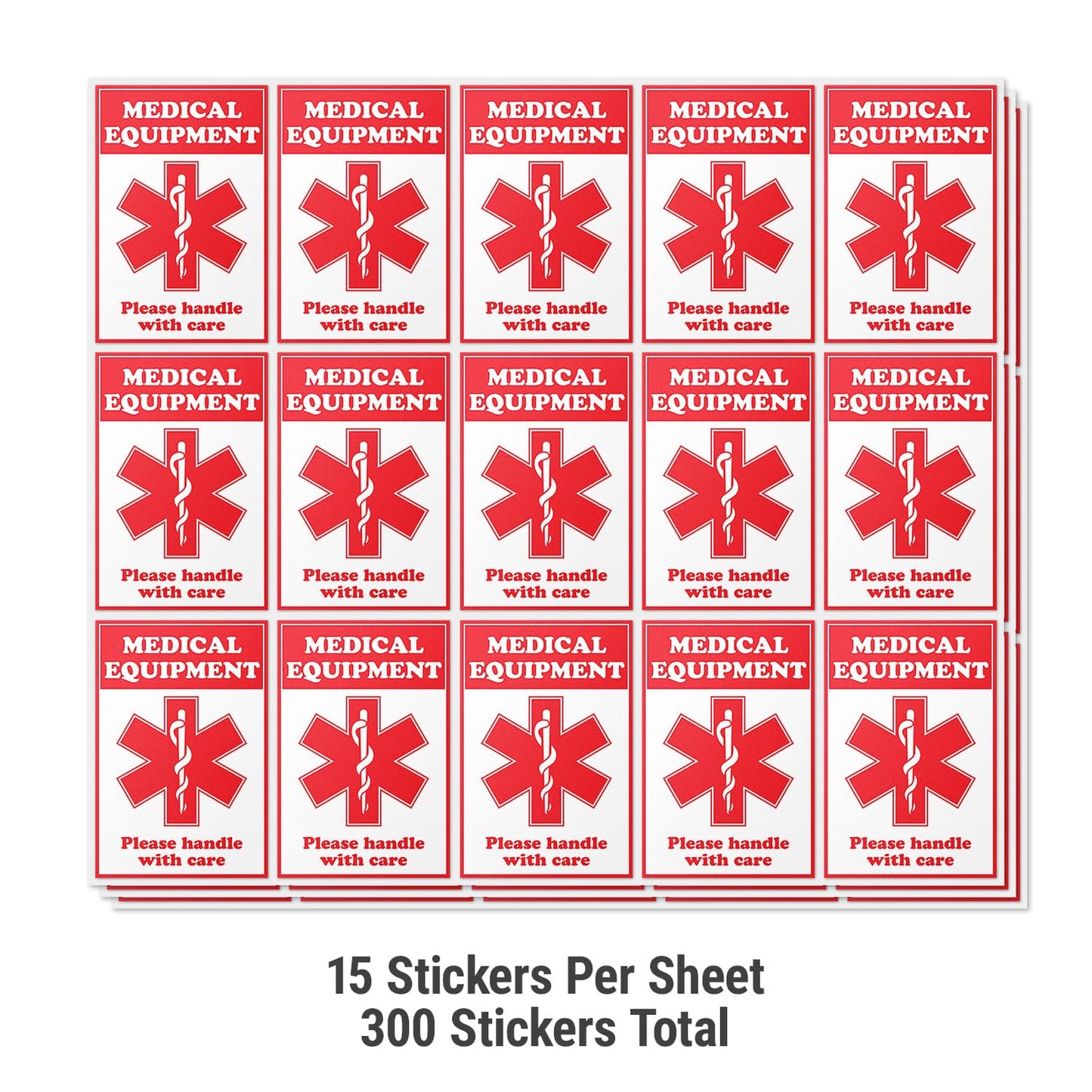 Medical Equipment Labels (2 x 3 inch, Red - 600 Labels) Clear & Bold Please Handle with Care for Medical Instruments or Devices During Travel or Shipping - Highly Visible