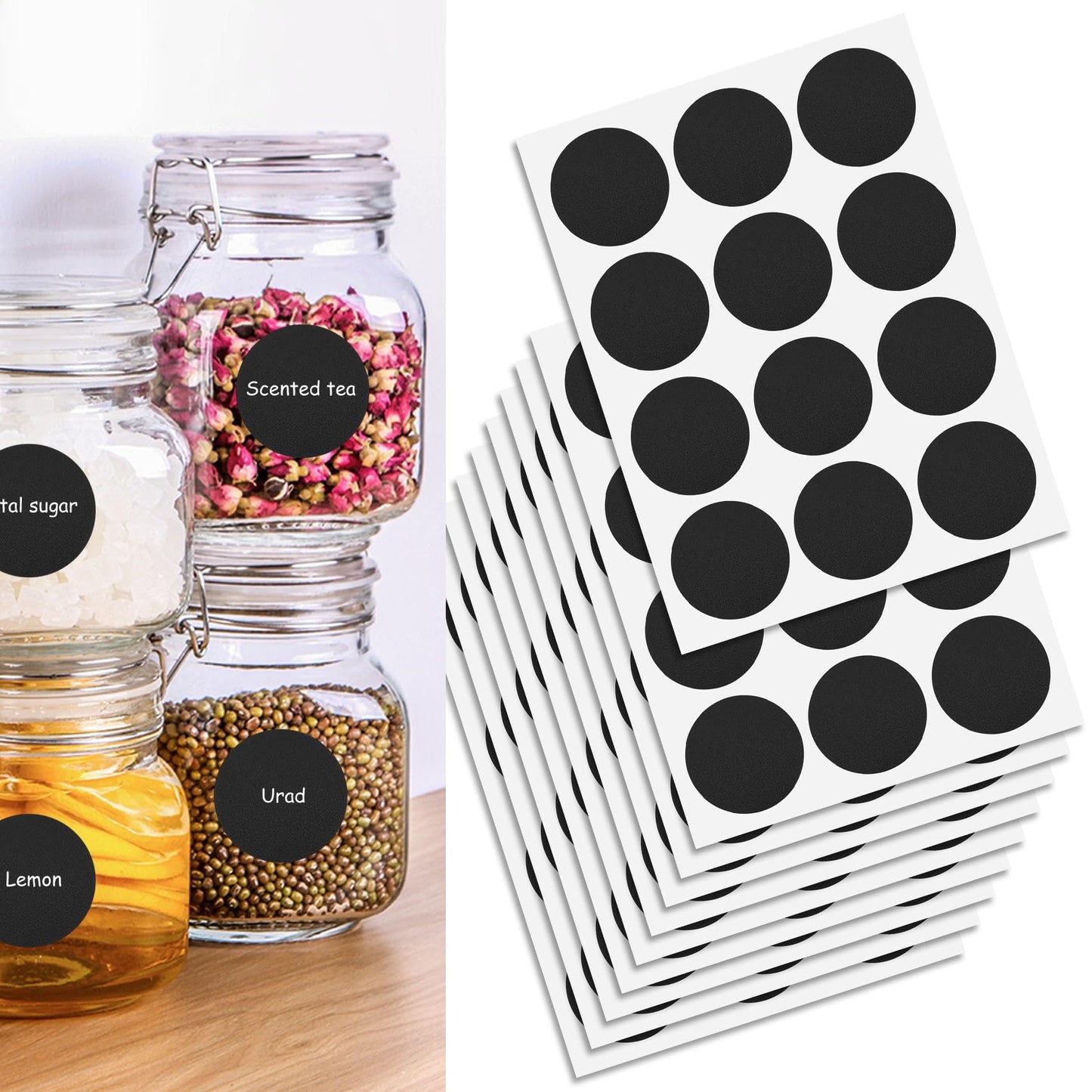 120 Pcs Labels for Jars, Pantry Labels, Food Label Stickers, Reusable Chalkboard Labels for Kitchen, Bottles, Food Containers (1.5 x 1.5 inch) 1.5 x 1.5 inch 120