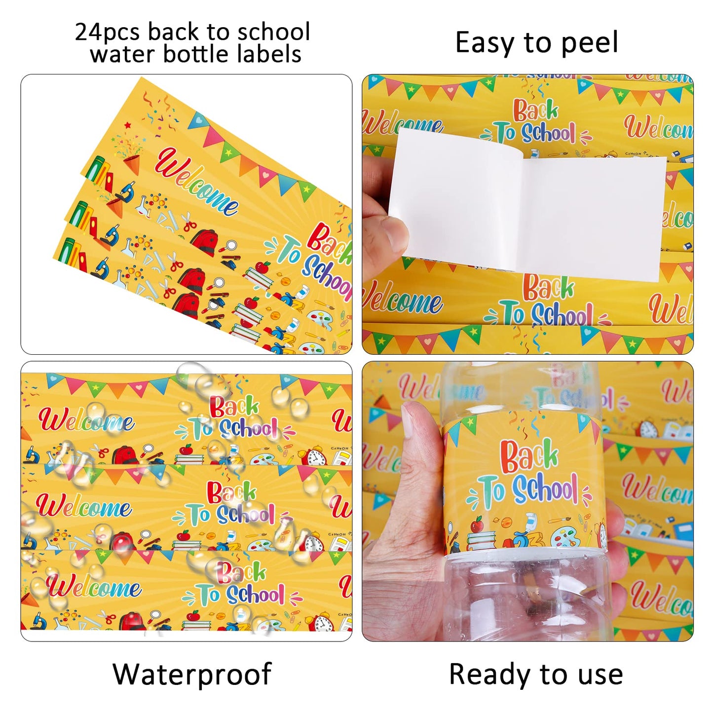 WaaHome Welcome Back to School Water Bottle Labels Decorations, 24pcs Waterproof Bottle Labels Stickers for Back to School Party Favors Supplies, Teacher Supplies for Kindergarten Preschool Elementary Back to School-1