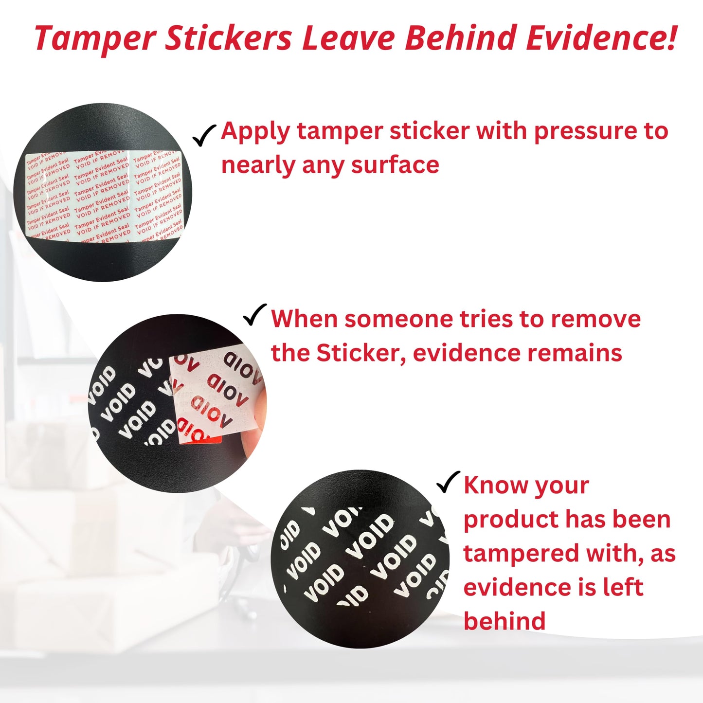 Tamper Evident Stickers, 2" x 1", 1000 Labels, VOID Material, White, Security, Proof, Seal, Labels