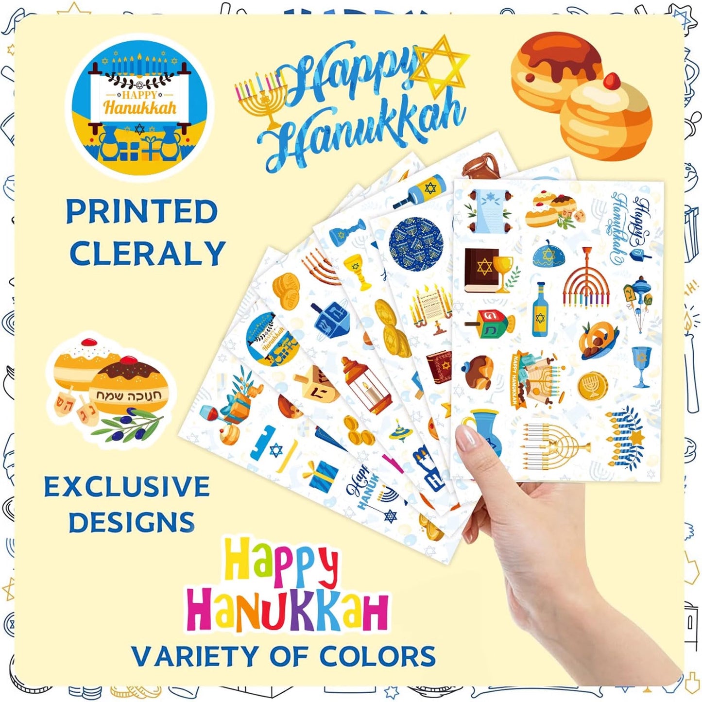 Hanukkah Sticker Label Sticker Candlestick Gift Sticker Happy Chanukah Business Sticker Five Pointed Star Reward Sticker Book,Envelope,Water,Cup Decoration for Hanukkah Jewish Festival
