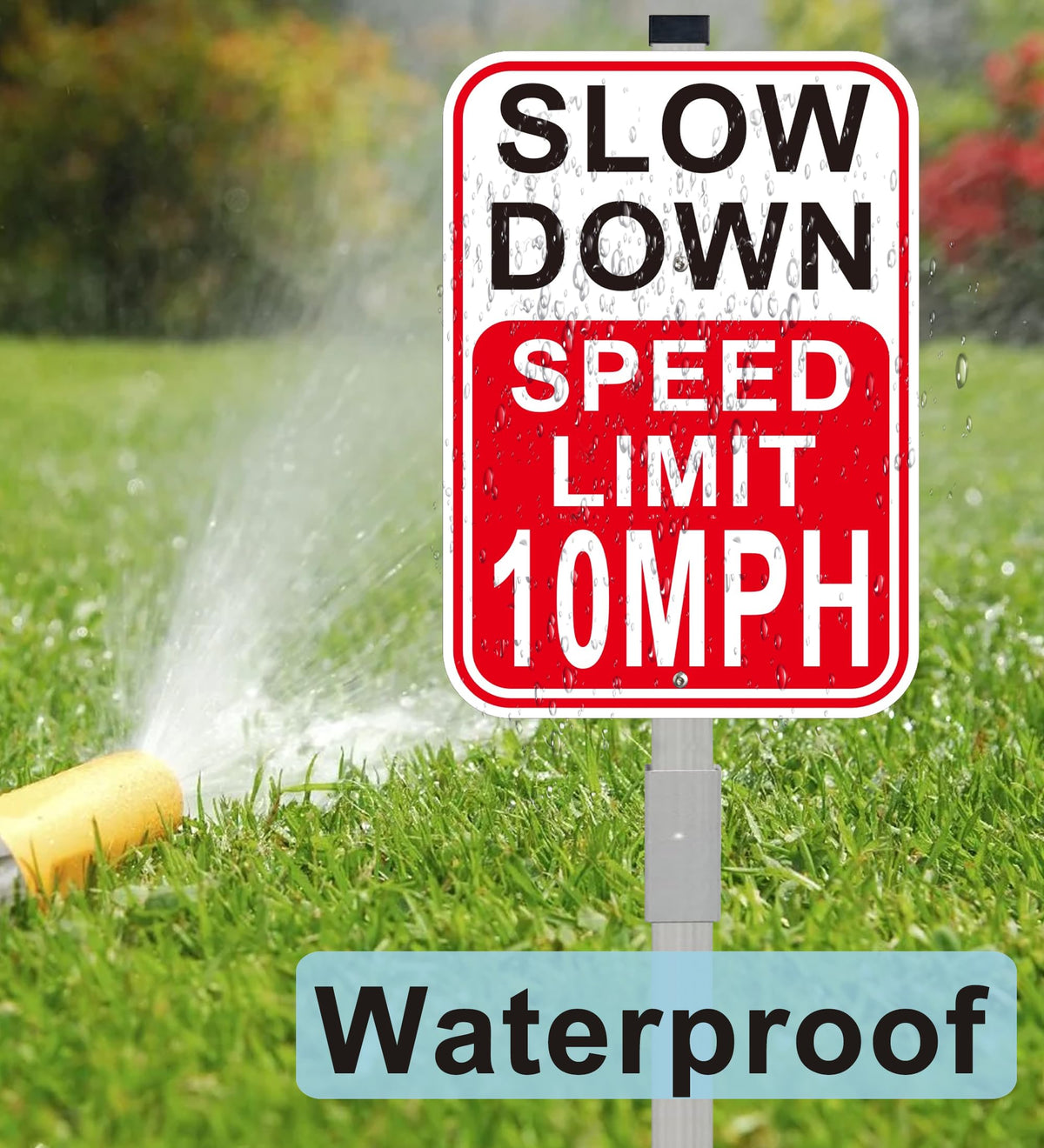 2Pack Slow Down Sign, Speed Limit 10MPH Sign with 36" Stakes, 14"×10" Reflective Aluminum, Fade Resistant/Waterproof, Including Screws, Easy to Install Speed 10 with stake
