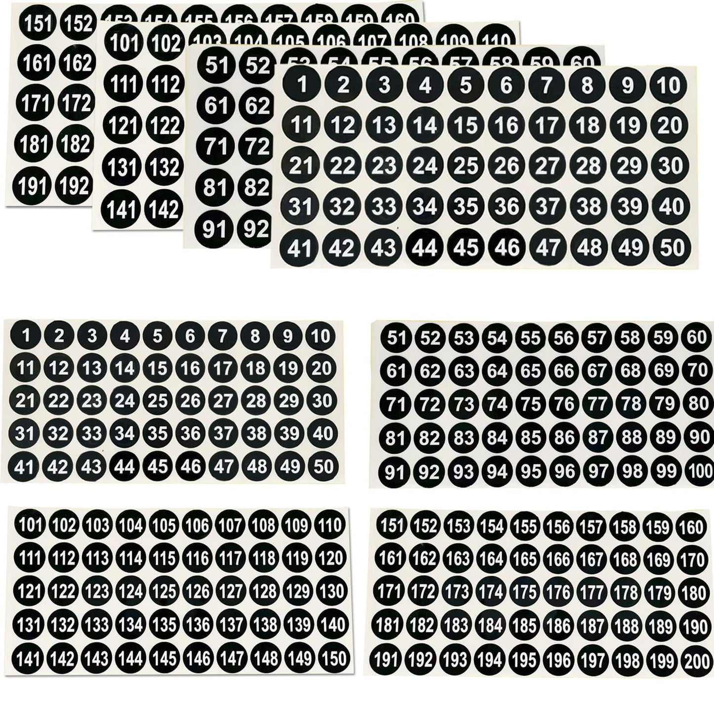 12 Sheets 1 to 200 Vinyl Number Stickers Consecutive Number Stickers 3 Sets 1 Inch Self-Adhesive Waterproof Labels Inventory Stickers Decal for Indoor Outdoor, Storage, Organizing, Classification Black,1",3sets(1-200)