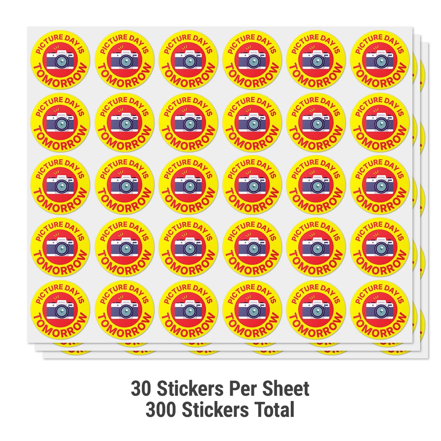 2 inch, Circle Dot, Picture Day is Tomorrow Labels - School Picture Day Stickers are Ideal for Reminders, Students, Teachers, Reminder for Parents (900 Labels, Red & Yellow) 900 Labels