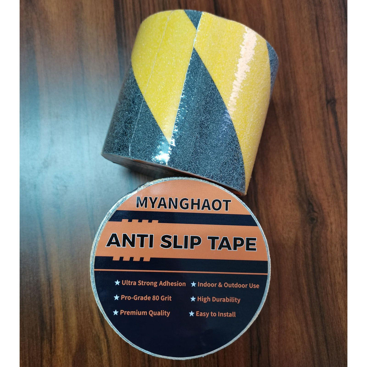 4" X 16.4ft Grip Tape, Non Slip Safety Anti Slip Tape for Stairs Steps Black/Yellow Non Skid Tread High Traction Friction/Strong Grip Abrasive Adhesive Hazard Caution Tape 4 Inch X 16.4ft