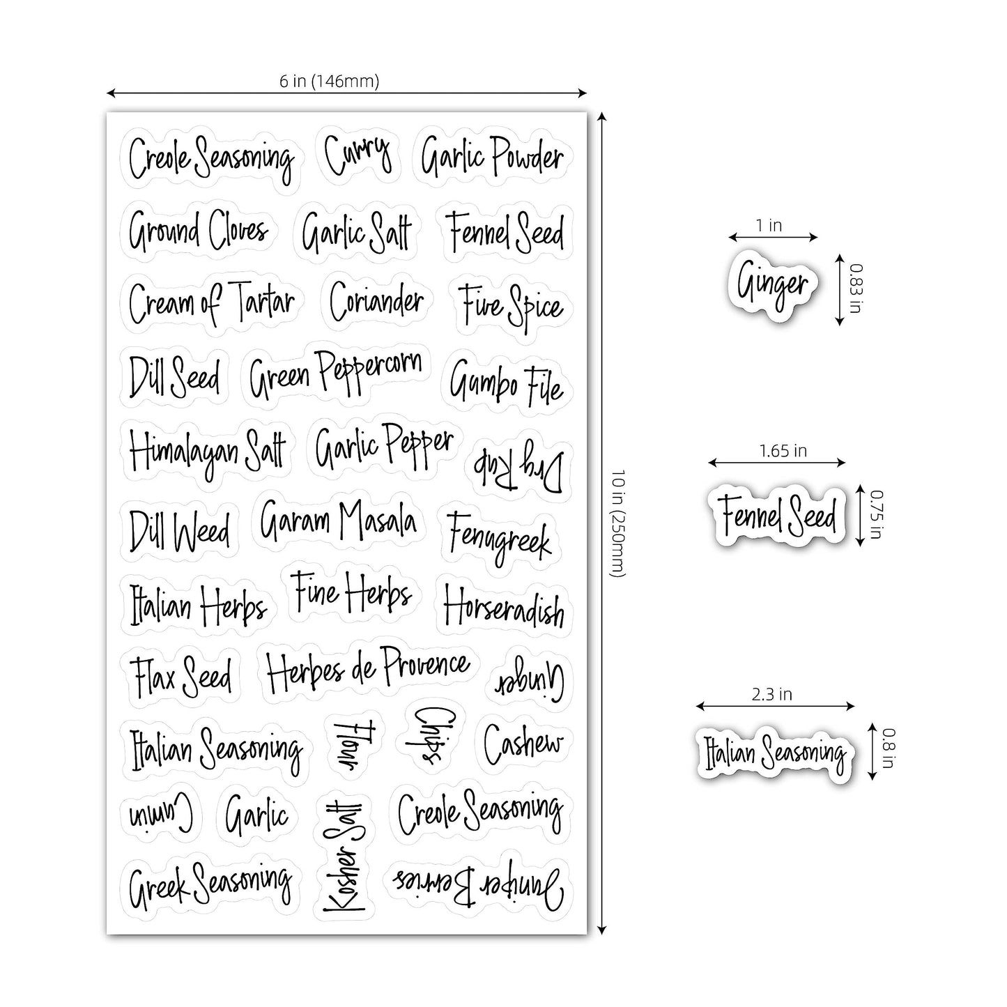 278 Pcs Clear Spice Labels Stickers Preprinted Waterproof,Small-Stickable -Removable,139 Black+139 White Handwriting Letters, Work on Salt Pepper Seasoning Jars