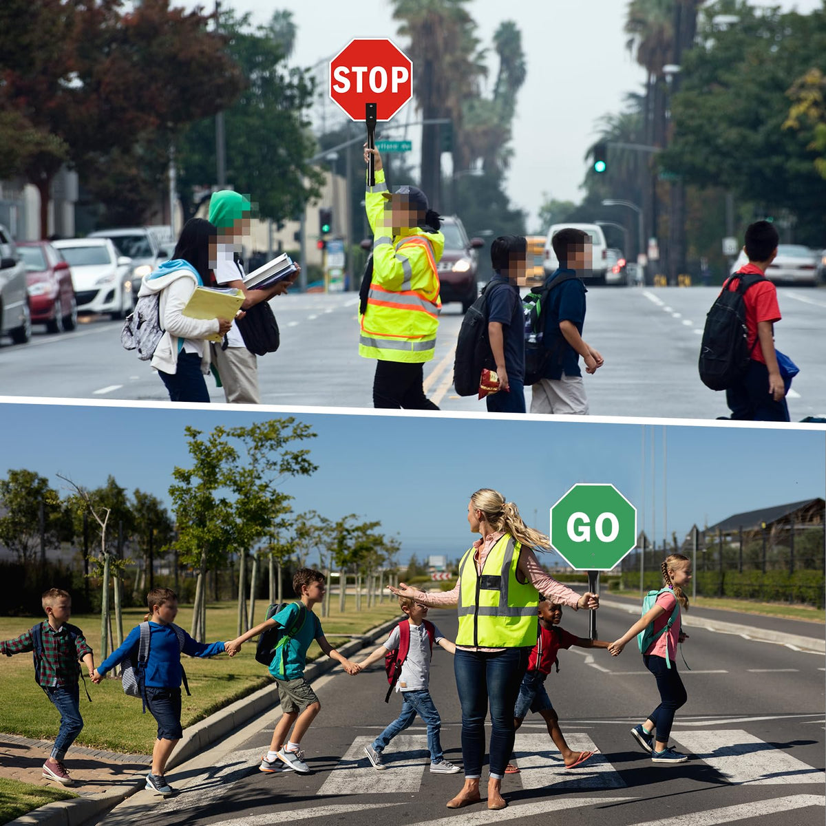 2 Pack Stop Go Sign with Metal Handle,12 x 12 inches Double Sided Stop Go Sign, Light Weight Steel Hand Held Traffic Reflective Aluminum Crossing Guard Stop Sign, Fade Resistant, Waterproof Easy to Mount 2 Pack Double Sided Stop Go Sign with Steel Handle