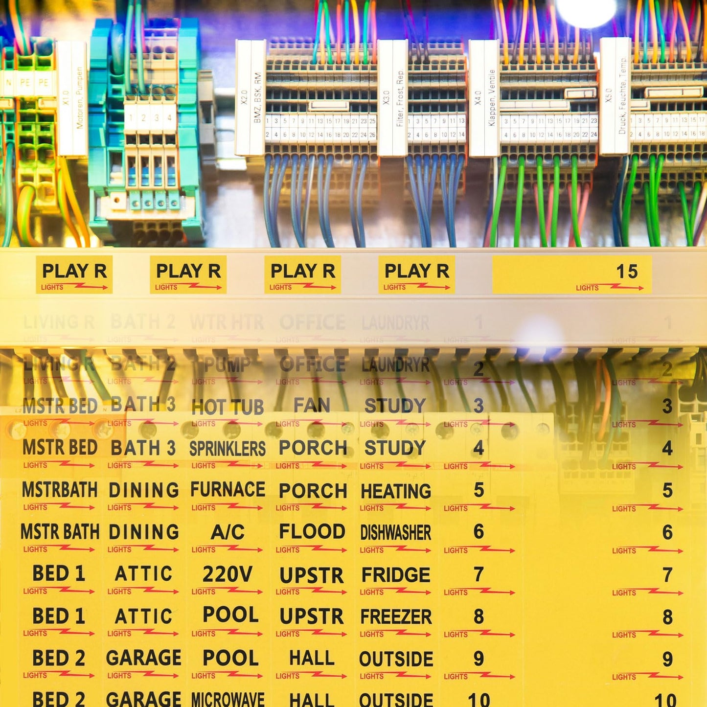 2 Sheets(258pcs) Circuit Breaker Labels, Self-Adhesive Breaker Box Labels Waterproof Fuse Box Stickers Electrical Breaker Panel Labels Stickers for House Commercial Use(Yellow) Yellow