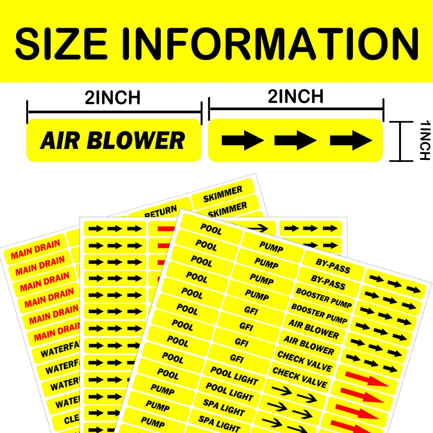 Pool Equipment Identification Labels Swimming Pool Labels 1/2 x 2 Inch Waterproof Plumbing Sticker Mark for Swimming Pool Spa Equipment,Plumbing&Piping Parts 168 Pcs (Yellow) Yellow