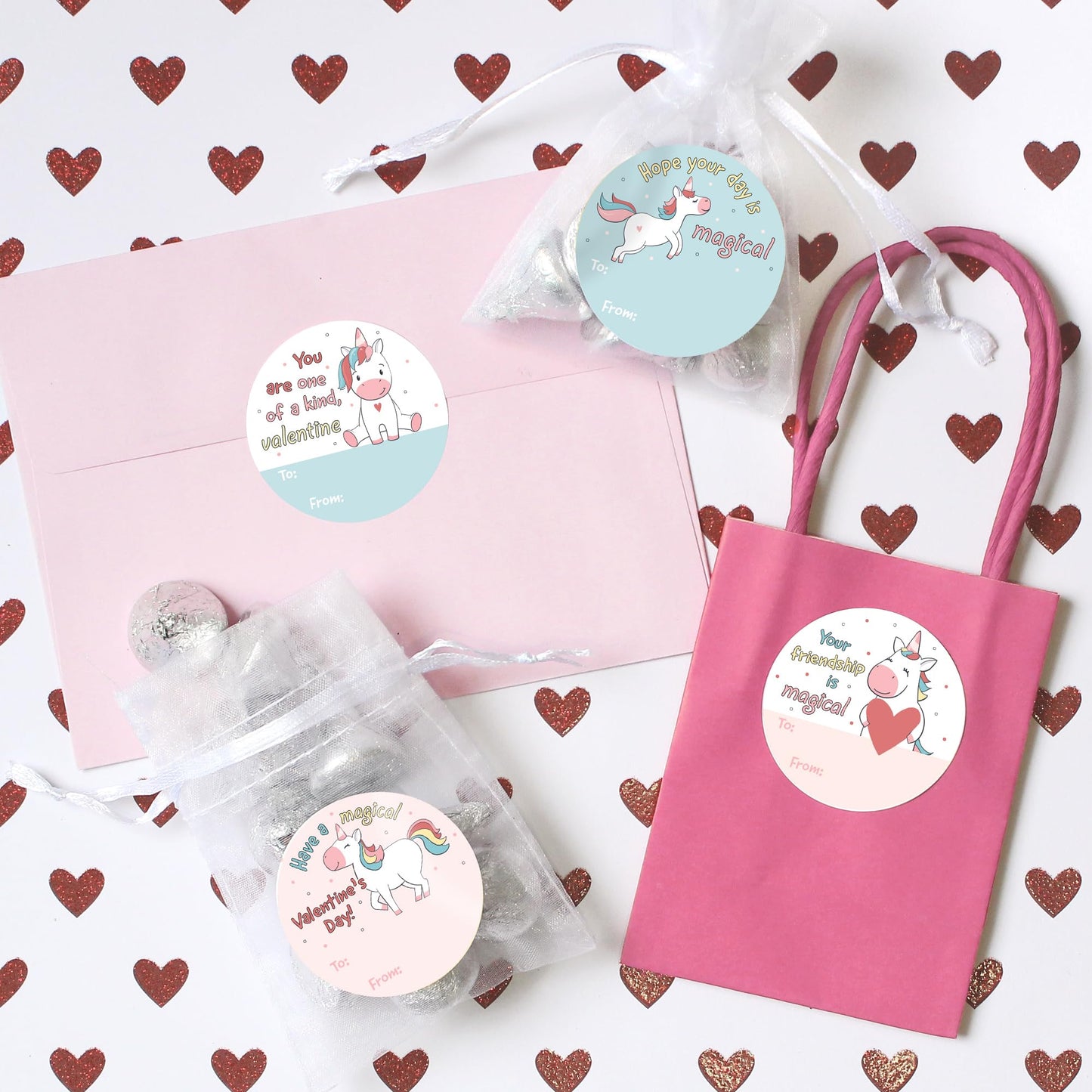 Unicorn Valentine's Day Stickers for Kids, Magical Valentine Label Stickers, to from Valentines Stickers - 40 Count