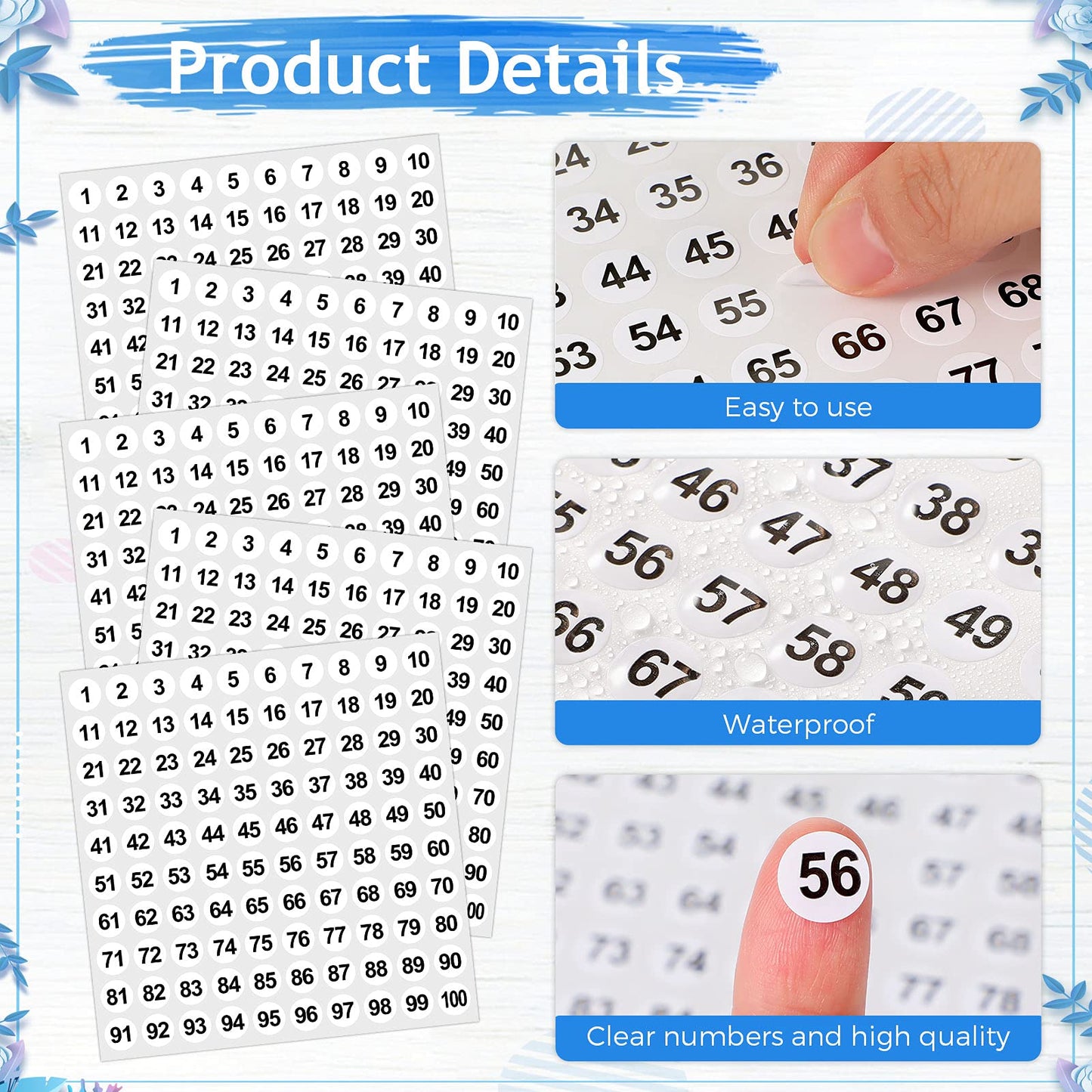 50 Sheets 1 to 100 Vinyl Consecutive Number Stickers Small Round Labels Inventory/Storage Organizing Stickers for Indoor Outdoor, Storage Organizing, Toolbox, Locker (White) White