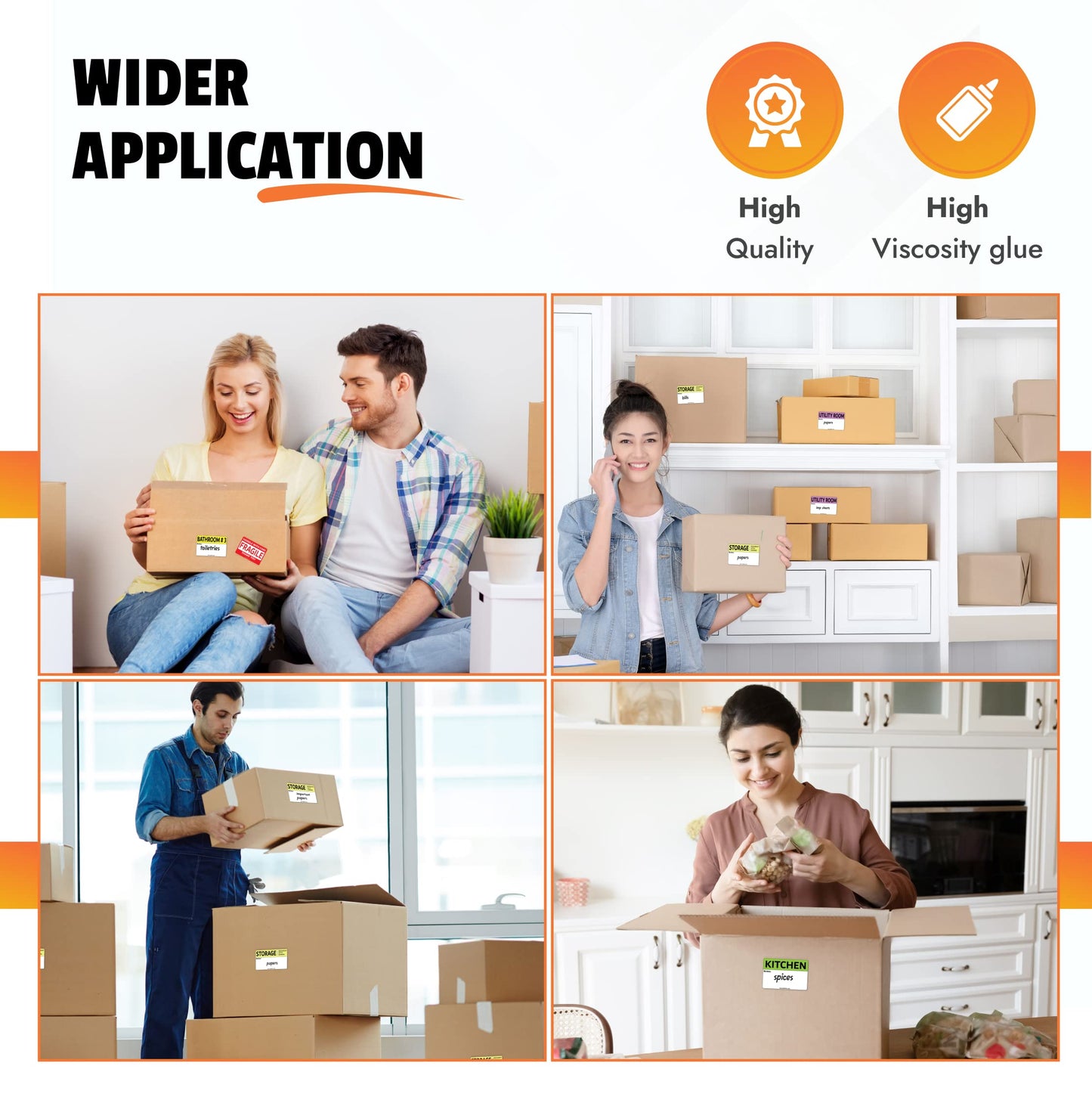 640 Pcs Moving Labels for Boxes - 2" x 3" Moving Stickers for Boxes Having 64 Color Coded Sheets with 16 Designs Including Fragile & Blank Packing Labels 640