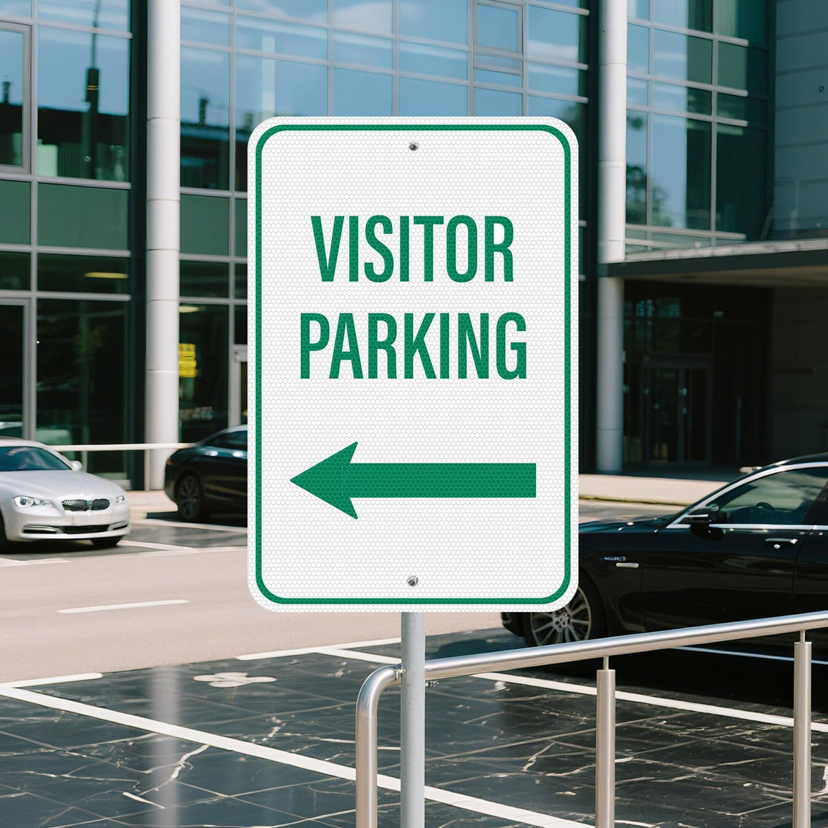 2 Pack Visitor Parking Sign with Left Arrow 18 × 12 Inches High Reflective Waterproof Aluminum Signage with Pre-Drilled Holes for Home Office Yard Private Driveway
