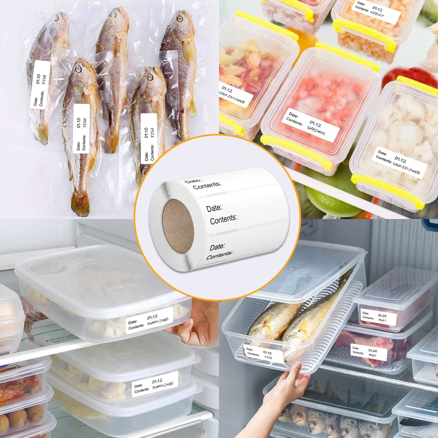 500pcs Food Labels,1 x 3 Inch Freezer Labels Removable for Food Containers, Mason Jar, Water/Oil/Tear Resistant,No Residue Food Storage Labels Perfect for Kitchen Frz-bk-500-1