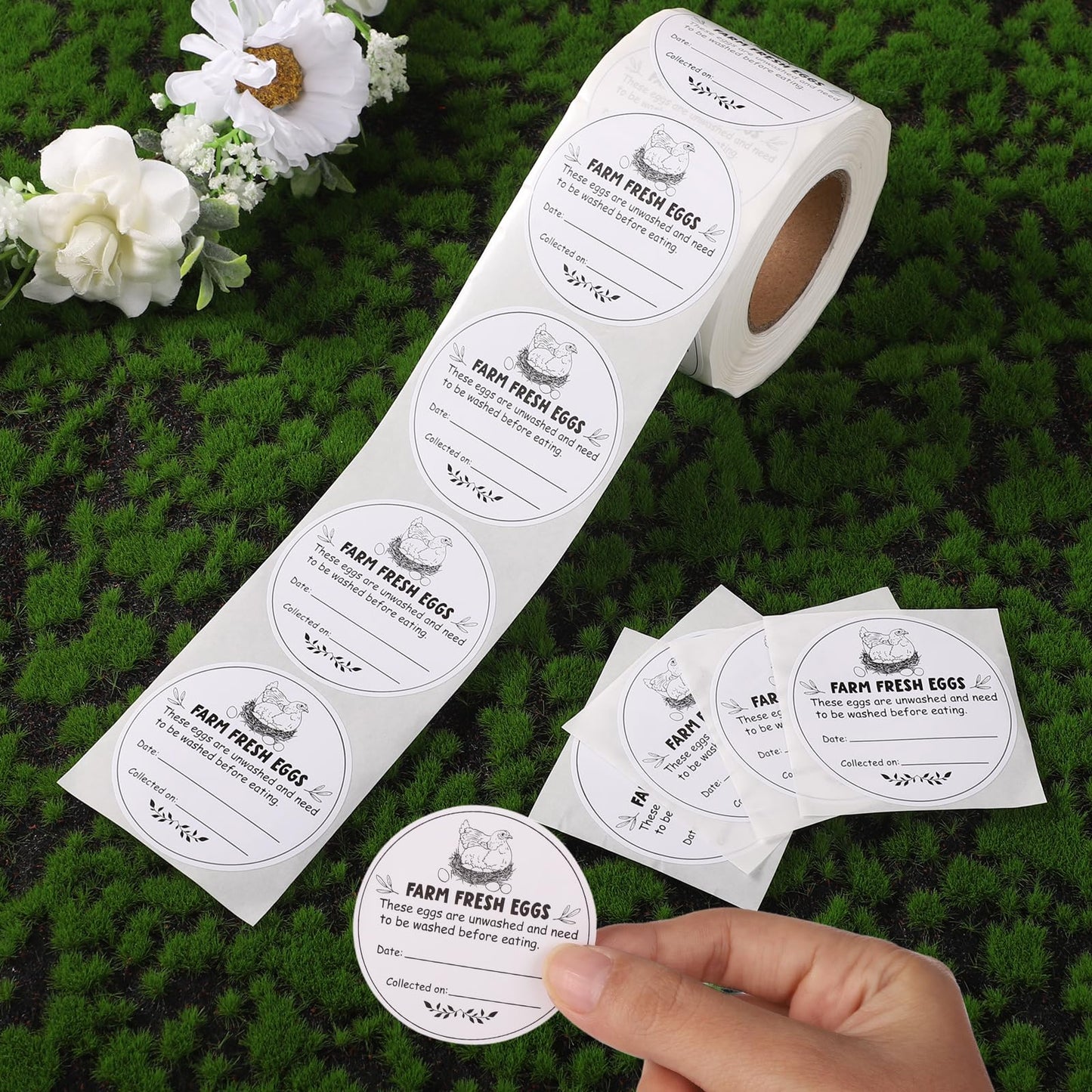 500pcs Farm Fresh Eggs Stickers, 2in Eggs Stickers Round Egg Carton Stickers Labels Self-Adhesive Egg Stamps for Fresh Eggs Chicken Quail Egg Packaging Stickers