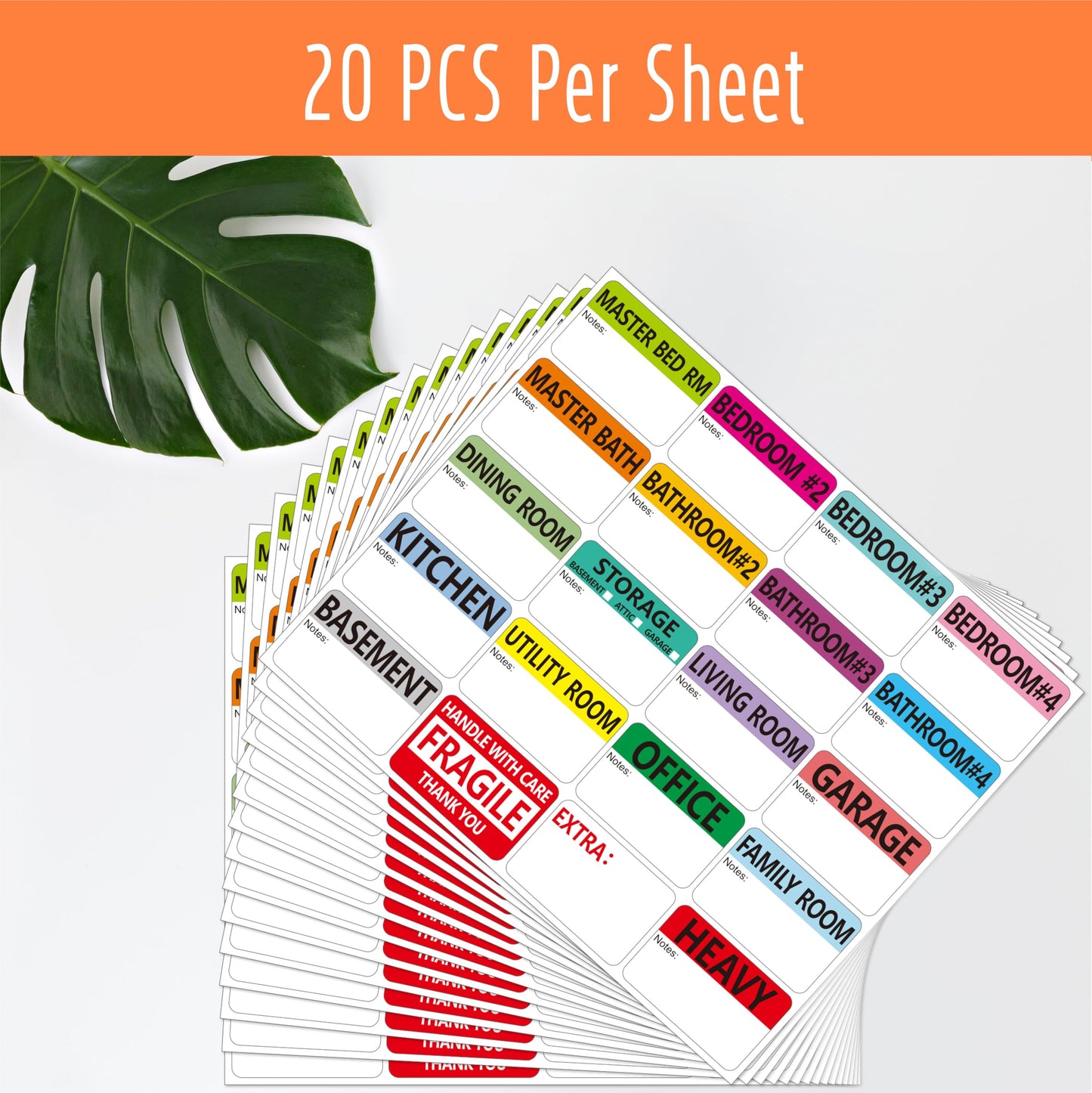 600 PCS Home Moving Labels, 20 Designs Color-Coding Packing Box Labels Pre-Printed Stickers with Writable Notes Areas (Each Measures 2” x 3”) 600