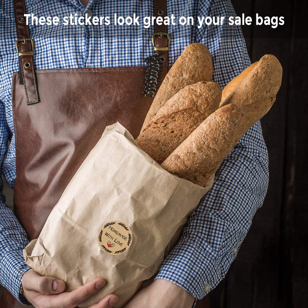 500 Pcs Homemade with Love Stickers Perforated Roll Business Sticker Labels Home Kitchen Stickers for Homemade Bread 1.5 Inch 9 Designs