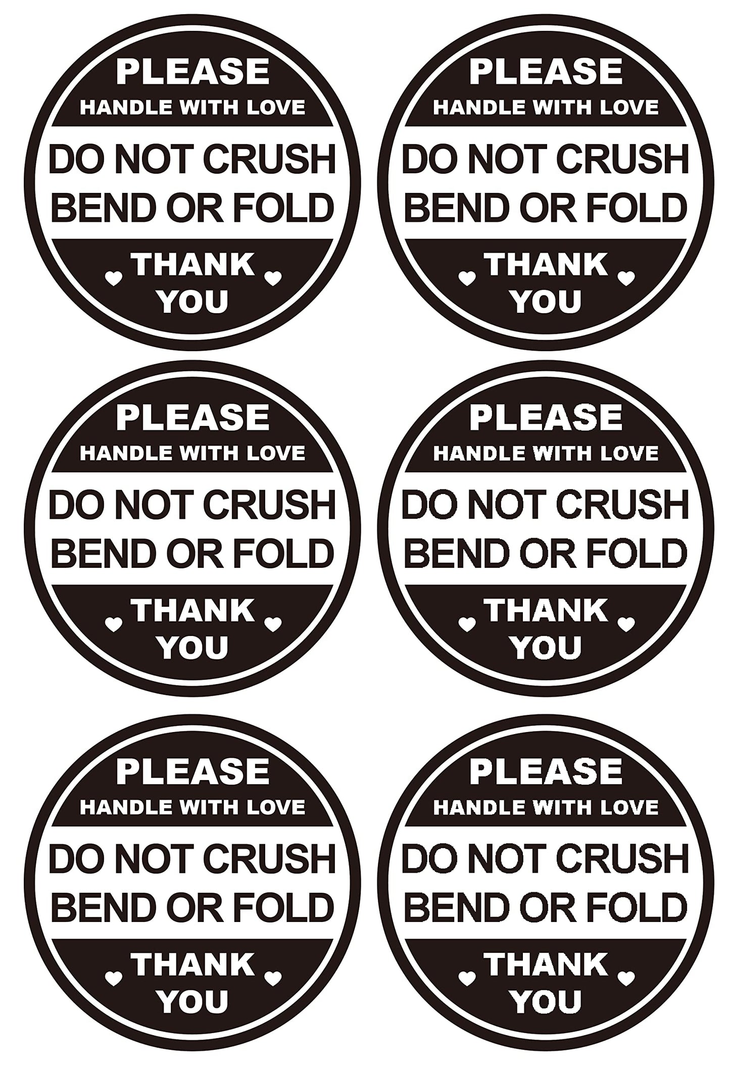 2" 300 PCS Black Do Not Crush Bend or Fold Handle with Love Labels Stickers Shipping Mailing Cartons Envelops Adhesive Labels
