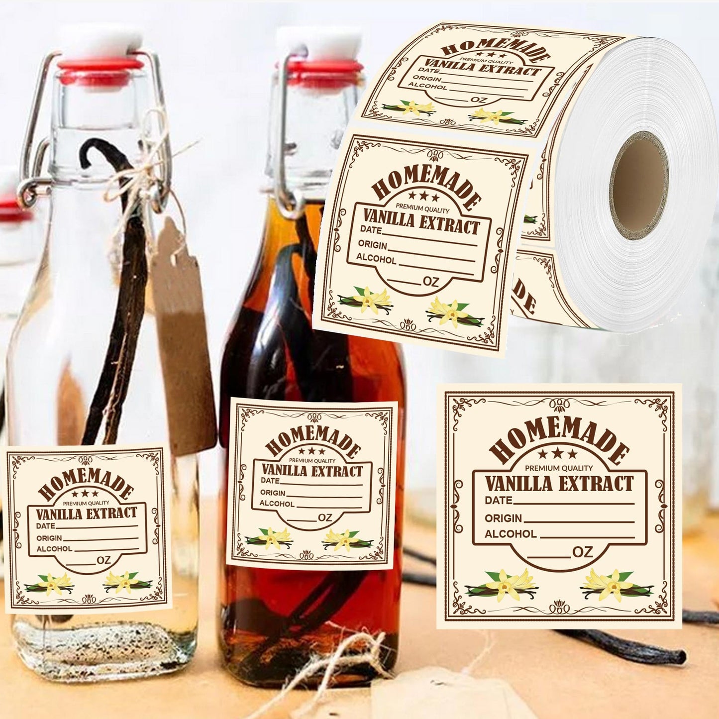 2 Inch Vanilla Extract Labels - Homemade Stickers for Handcrafted Bottles - 500 Pcs Christmas Kitchen Pantry Gift Labels