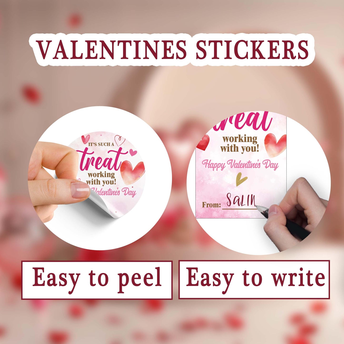Valentine's Day Stickers, Valentine Favor Stickers, Valentine Party Favor Labels, 20 Round Stickers and 20 Square Stickers, Valentine Labels for Gift Wrapping Classroom-A03 Pink 2