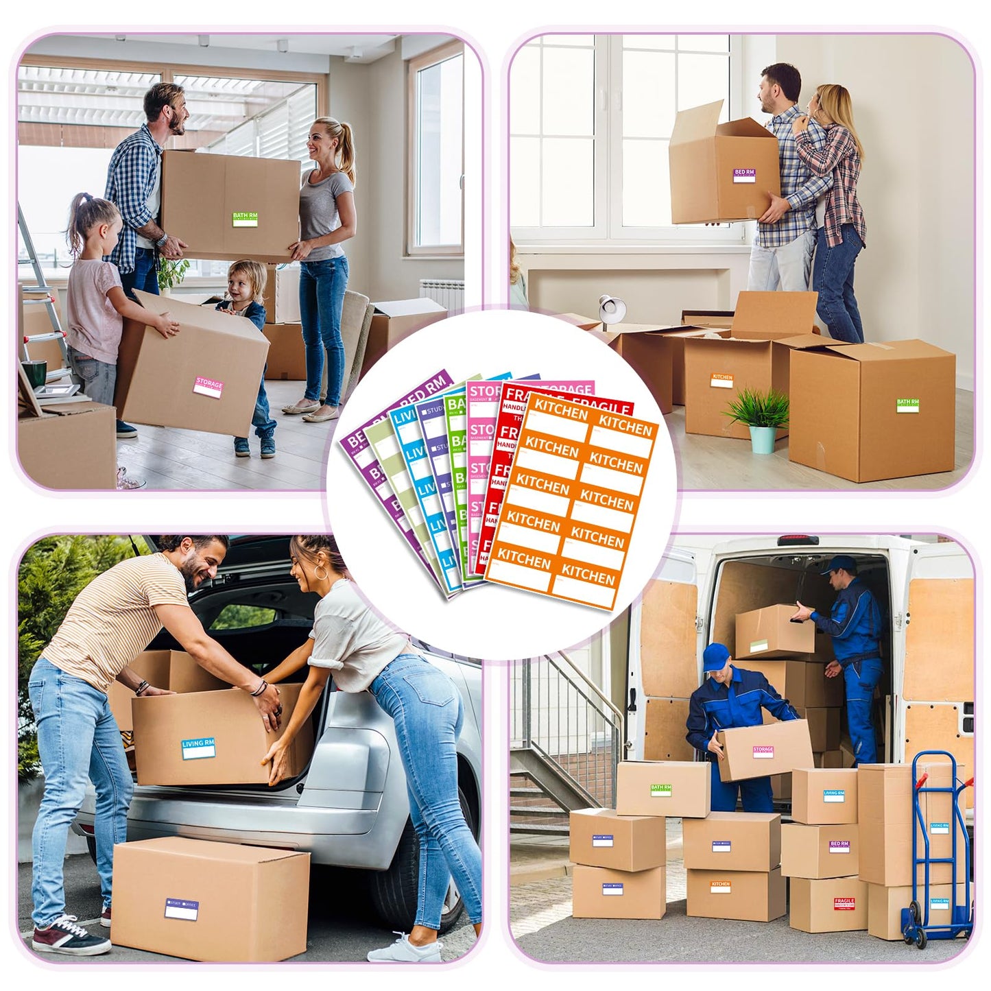 170 Home Moving Labels, 3.4 x 2 inches, 8-Color Coded Packing Box Stickers with Fragile and Blank Customizable Labels 170